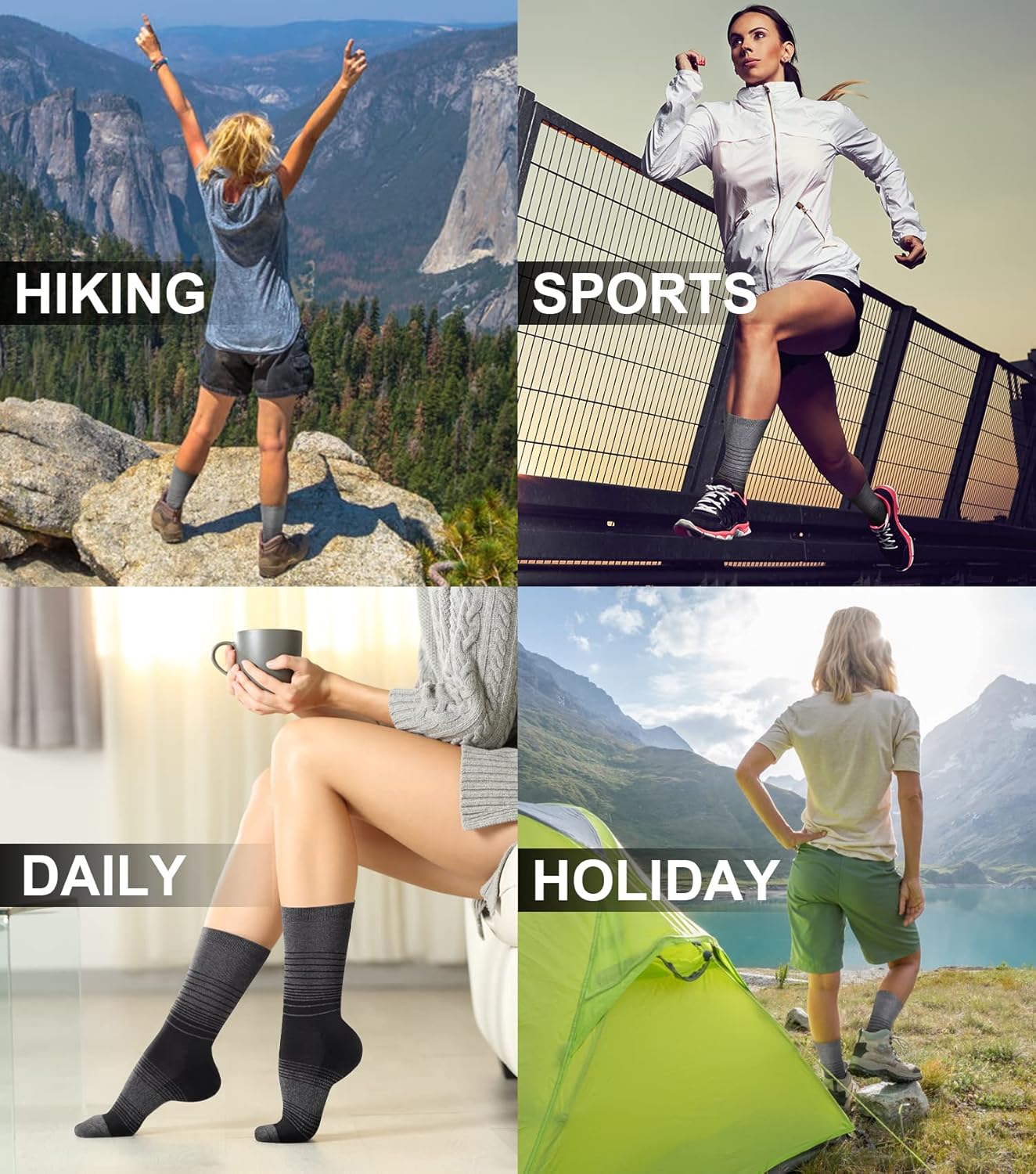 FITRELL 4 Pack Women's Merino Wool Hiking Socks Wicking Cushioned Warm Thermal Walking Boot Crew Socks Woollen Socks - Image 6