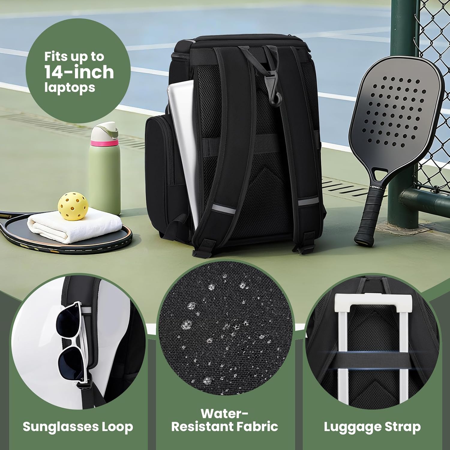 Ytonet Pickleball Bags for Men, Pickleball Paddle Backpack with Shoe Compartment and Fence Hook, Fits 4+ Paddles, Ideal Accessories & Gifts, Black