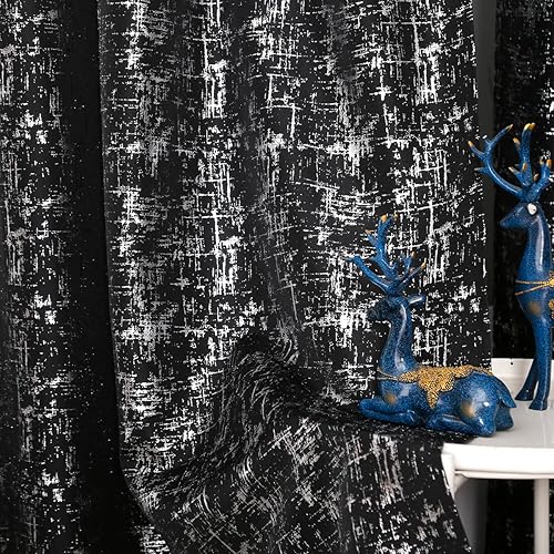 Miniatura 3 de Taisier Home Cortinas texturizadas de lino con estampado de lámina plateada, cortinas con diseño de puntos geométricos para dormitorio, sala de