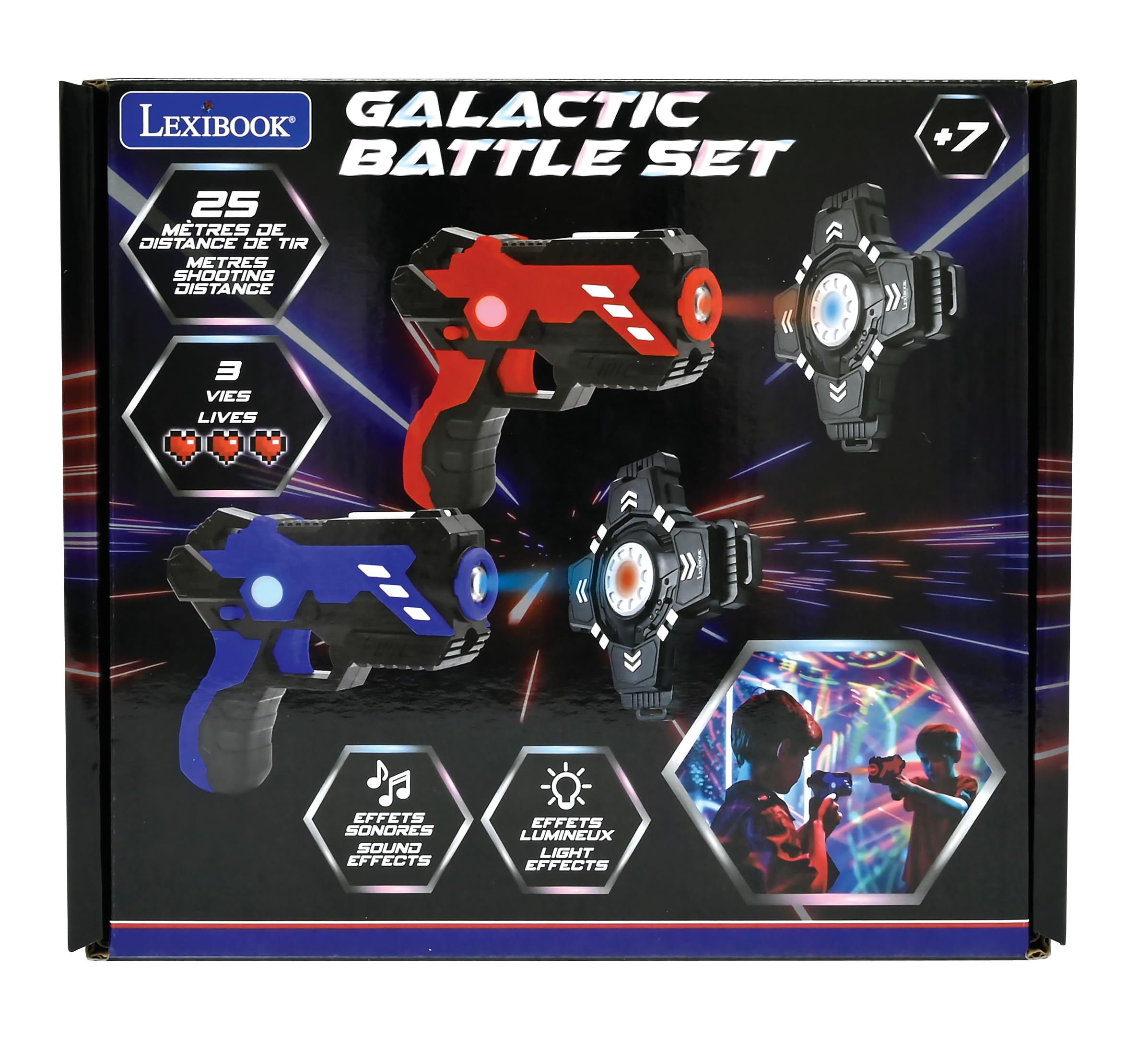 Lexibook, Galactic Battle Laser-Tag-Set, JG250 | 2 Laserpistolen, 2 Westen, 25 m Reichweite, Ton- und Lichteffekte