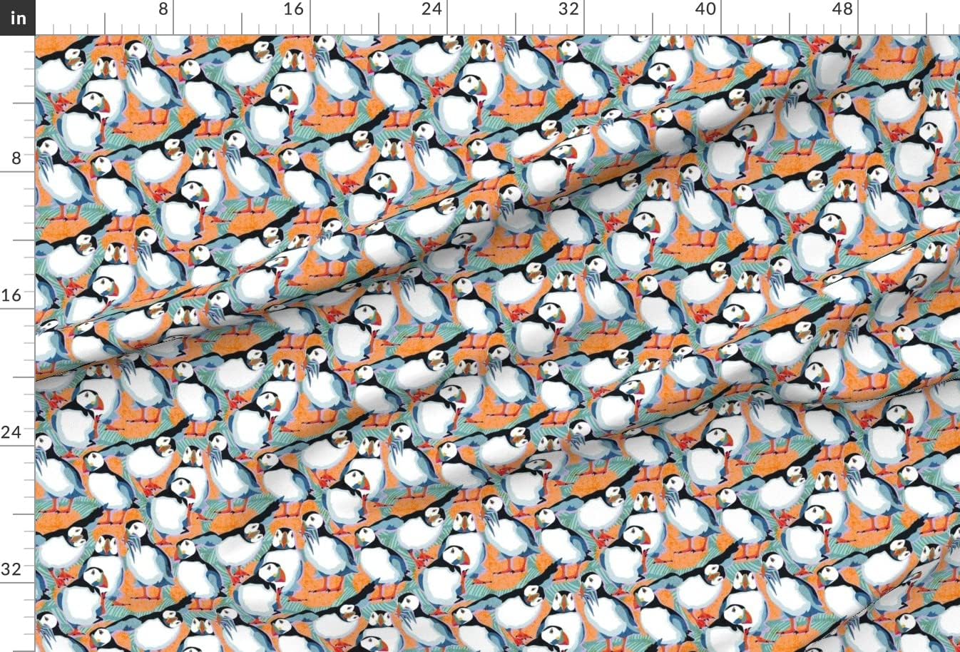 Spoonflower Fabric - Puffins Medium Scale Bird Nature Wildlife Children Canada Day Canadian Printed on Minky Fabric by The Yard - Sewing Baby Blankets Quilt Backing Plush