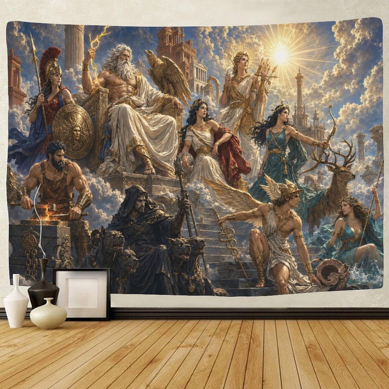 ASDFGHJKLZA Gods of Olympus Wall Art Decor 3D Print Tapestry Wall Hanging Decor Greek Mythology Tapestries Home Decoration Curtain Bedroom Dorm 130cmx150cm