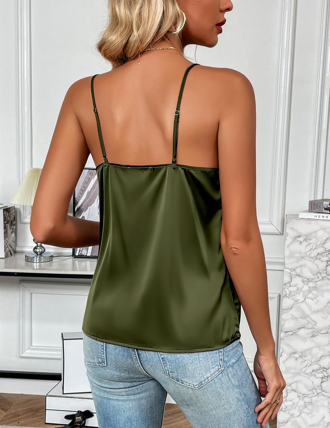 Zeagoo Women's Silk Satin Tank Tops 2026 V Neck Adjustable Spaghetti Strap Sleeveless Camisole Summer Basic Blouse - Image 4