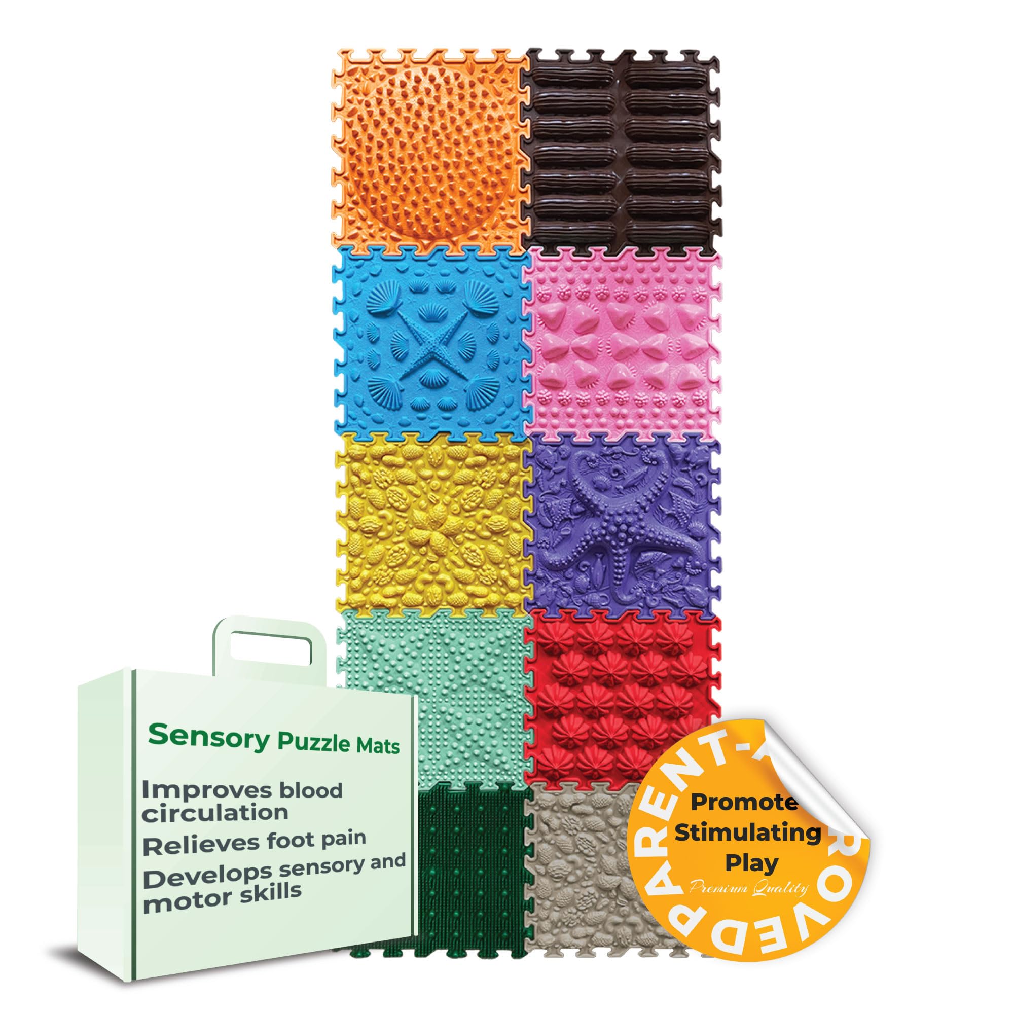 10-Piece Sensory Massage Puzzle Play Mat–Interlocking Orthopedic Floor Tiles & Textured Sensory Mats for Kids & Adults (Morning Miracle)