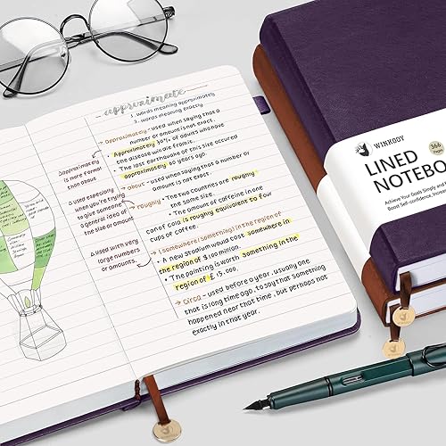 Miniatura 5 de Cuaderno de diario rayado, 366 páginas, diarios de tapa dura de cuero para escribir grueso A5, cuaderno clásico con rayas universitarias con lazo