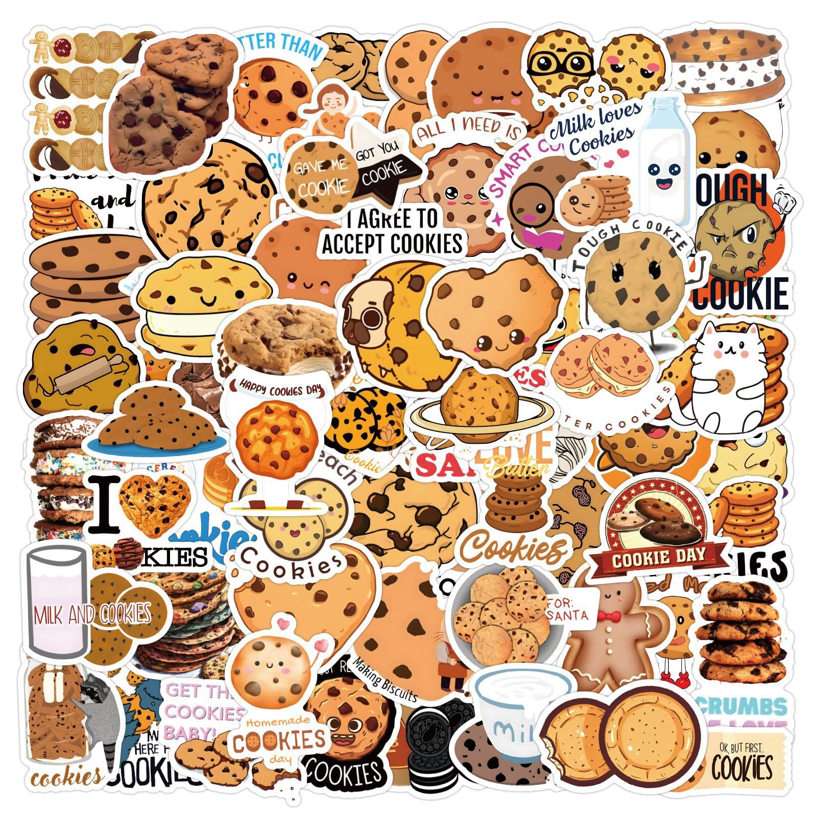 120 Pcs Snack Cookies Graffiti Stickers for Water Bottles,Guitar,Bicycle,Laptop,Skateboard,Computer,Cookie Cute Style Stickers Waterproof Vinyl,Scrawl Decoration for Girls Boys Children Teens