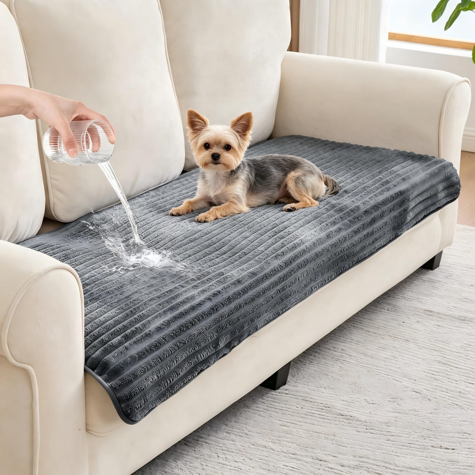 Wnote Waterproof Sofa Cover - Anti-Slip Plush Sofa Protector for Pets, Machine Washable Scratch-Resistant Dog Blanket for Loveseat, Floor & Car Seat