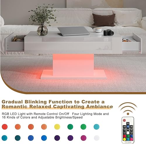 Miniatura 20 de Mesa de centro LED para sala de estar, mesa de centro rectangular, mesas de centro modernas de madera de alto brillo con luces LED de 16 colores