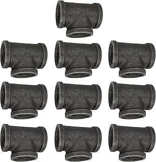 Pack of 10 Tee 3/4" Malleable Cast Iron Pipe Fitting Wall Mount Industrial Steampunk Vintage Retro Style for DIY Project Furniture Shelf Bracket Decoration