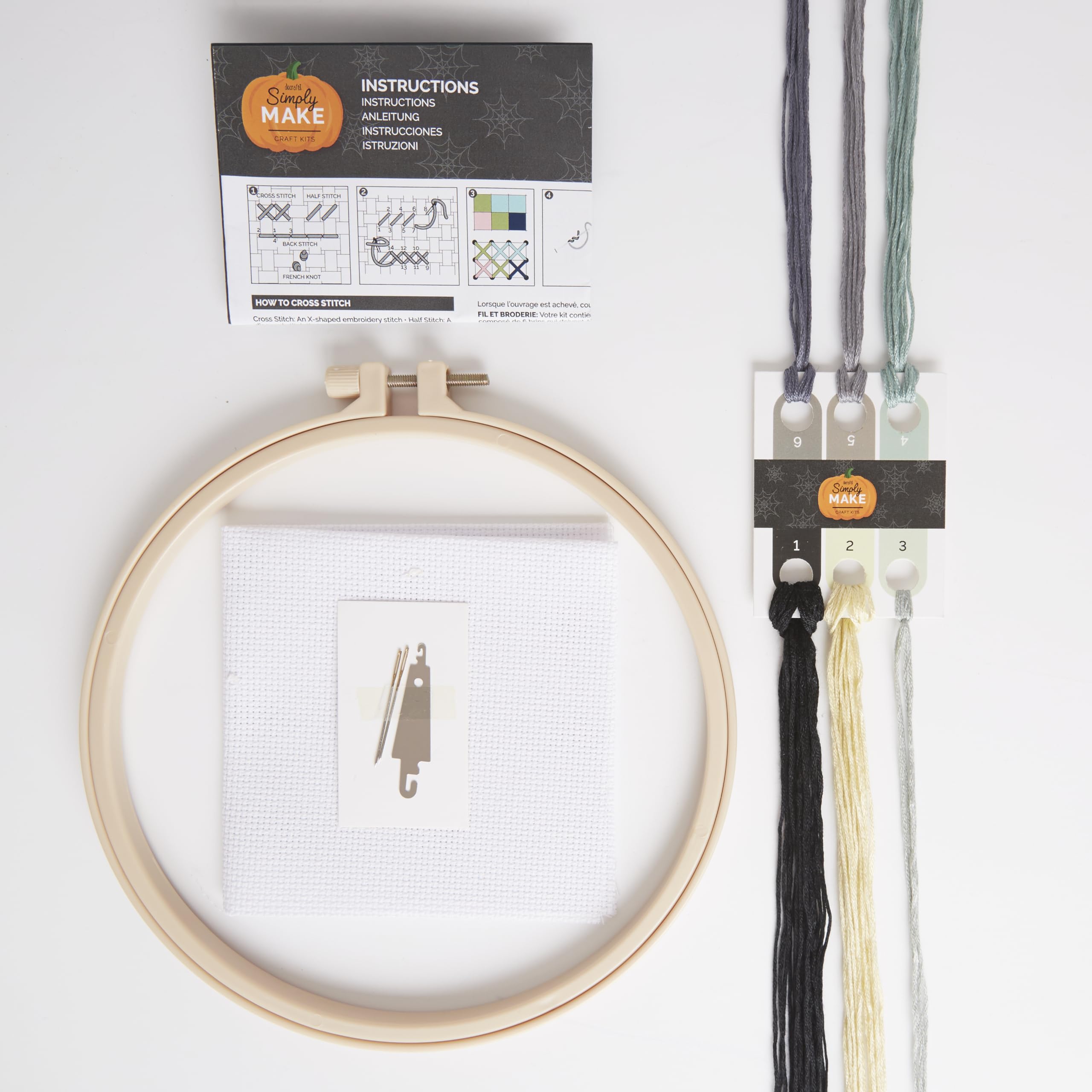 Simply MAKE Cross Stitch Kit Moon Design, Halloween, Hoop, Embroidery Thread, Fabric & Needle, Beginners - Image 3