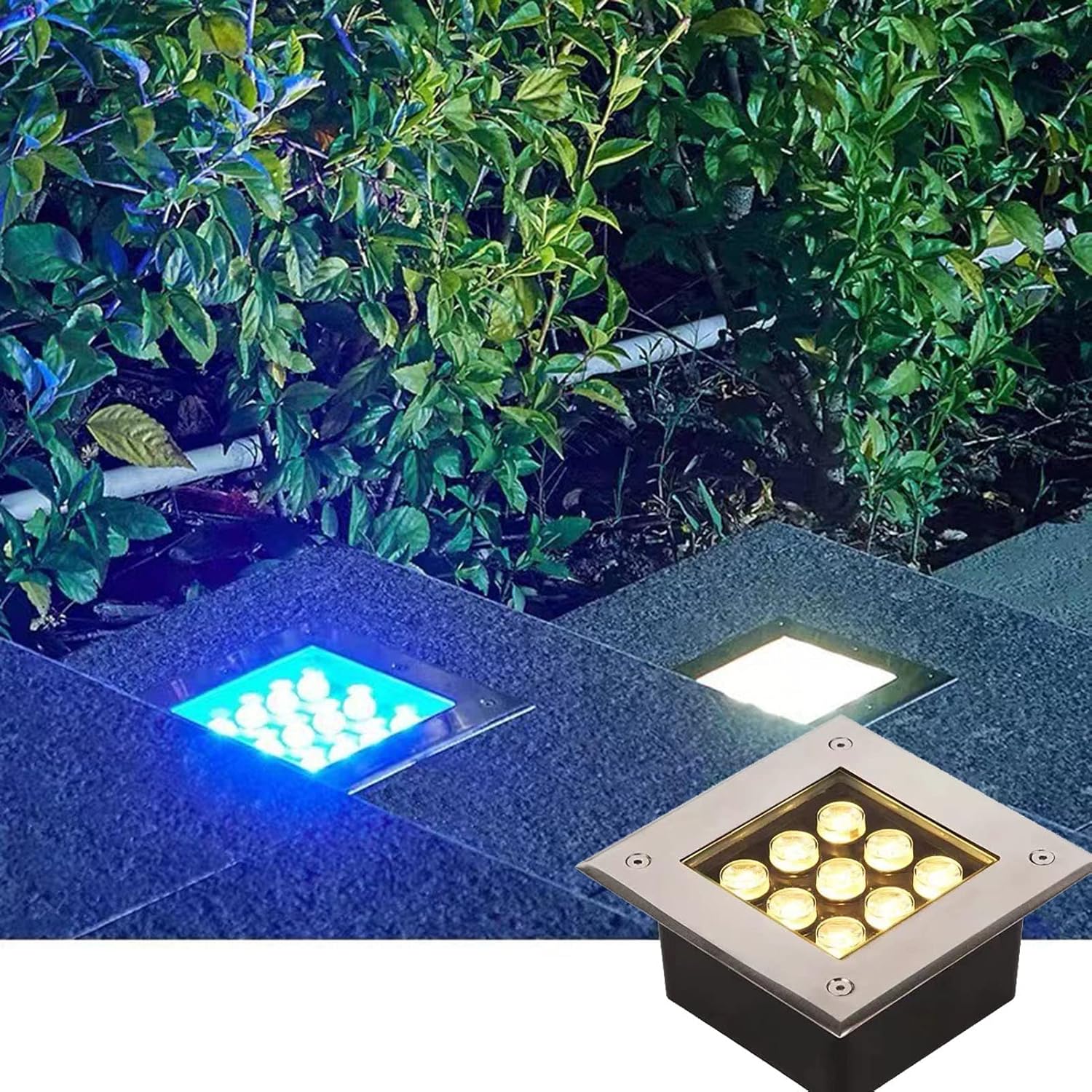 Outdoor Landscape Lighting Square In-Ground Lights IP66 Waterproof LED Underground Light for Yard, Path, Walkway, Deck, Step, AC85-265V (Color : Yellow, Size : 6W) (Color : Yellow, Size : 12W