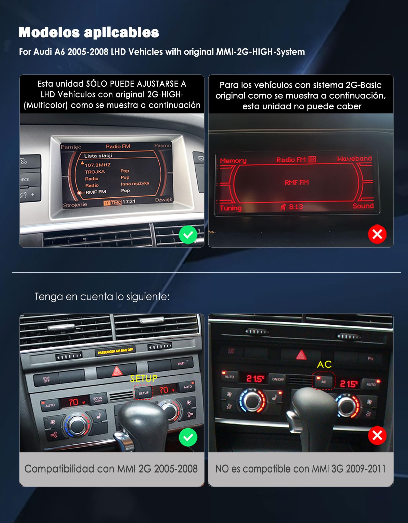 Android 16 Radio Coche Wireless Carplay Android Auto para Audi A6 2005-2008 | Snapdragon 8 Core GPS Navegador Bluetooth 5.1 DSP A2DP WiFi Canbus OEM Radio 8,8" IPS Pantalla táctil 4GB+64GB