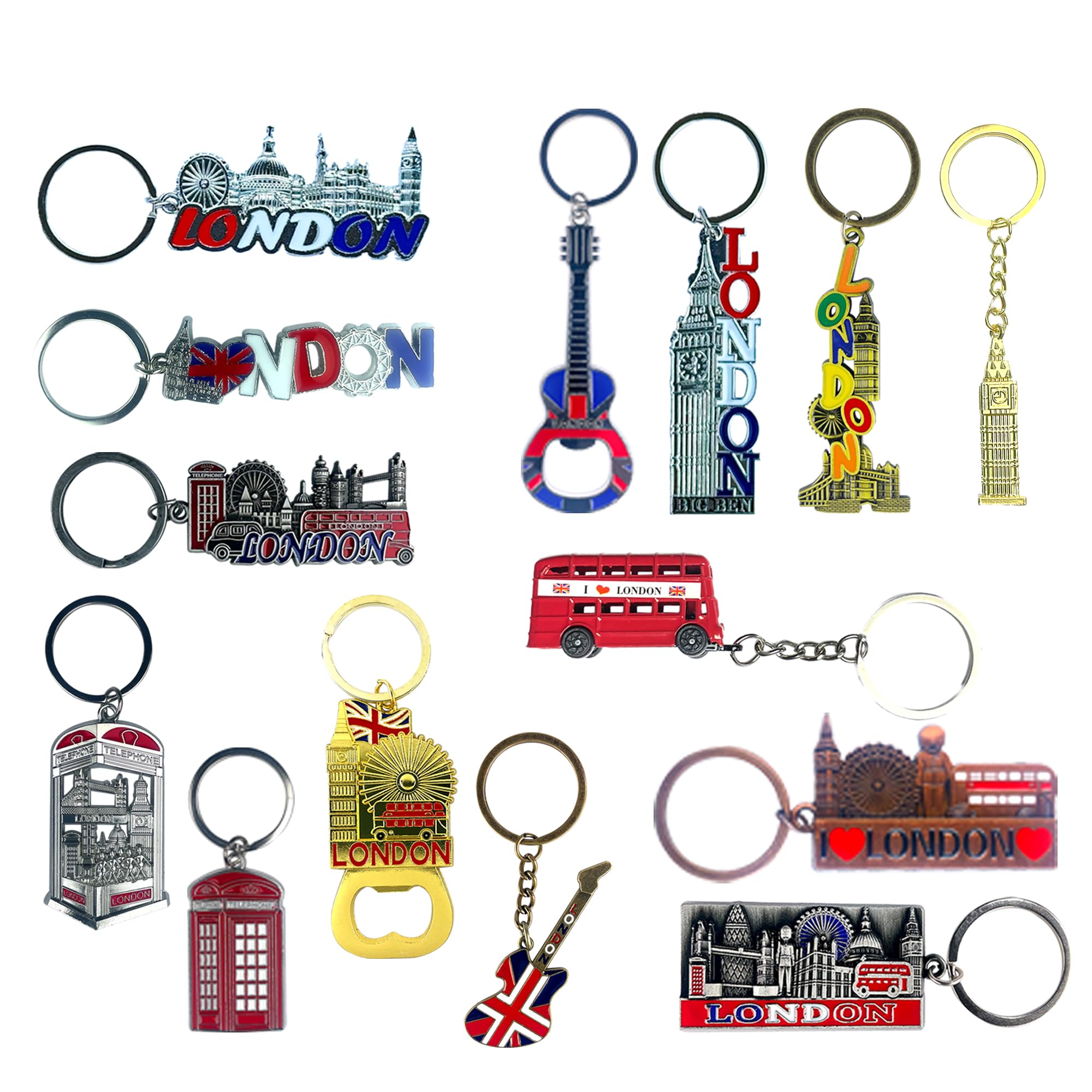 Lilaj Unisex Multicolour Set - 12 London Souvenir Keyrings Iconic British Skyline Landmark Keepsakes Uk Travel Gifts With Big Ben, Red Bus, Telephone Booth Keychains Collectable Memorabilia For Tourists, Family Friends