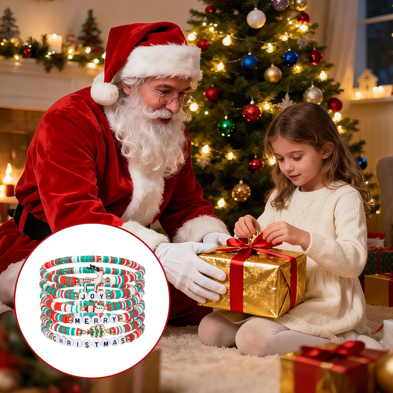 hoyuwak Festive Christmas Bracelets Set of 6 - Adjustable Holiday Charm Bracelets for Christmas Decorations, Red Green Candy Colors, Gift for Women Teens Girls - Image 6