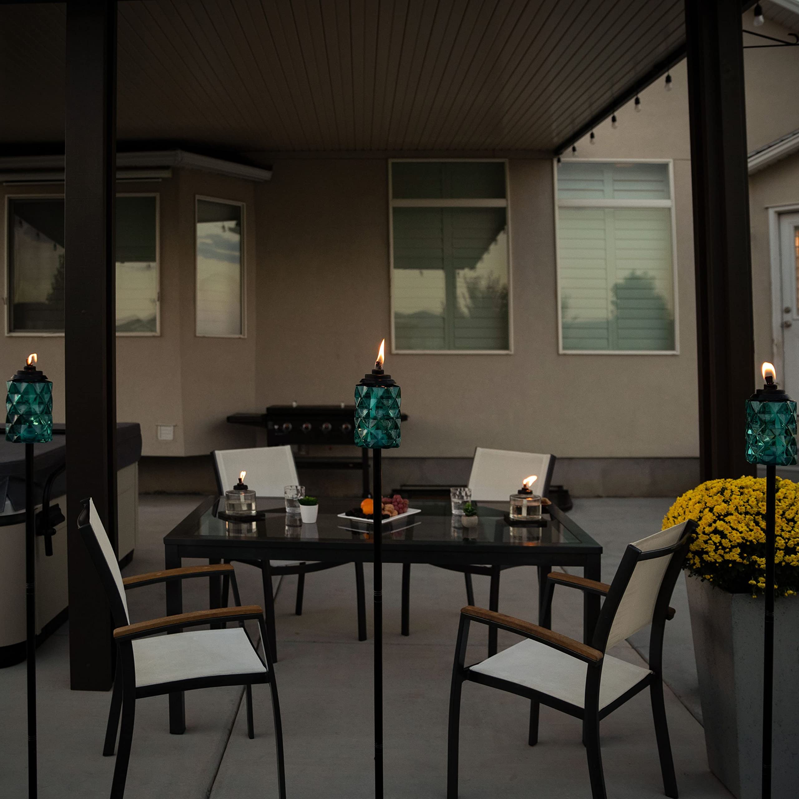 TIKI Confezione da 2 torce in Vetro Blu Topazio Facile da installare, Illuminazione Decorativa per Esterni, per Prato, Patio, Cortile, 165 cm, Blu, 1122125