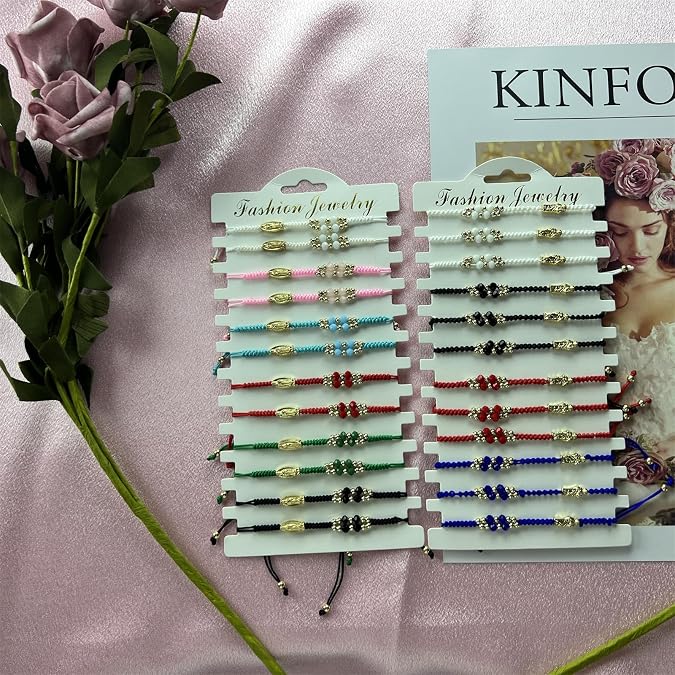 BONITTER 24/12Pcs Mexican Braclets Virgin Mary San Judas Bracelet For Women Red String Evil Eye Green Beads Anklets Jewelry