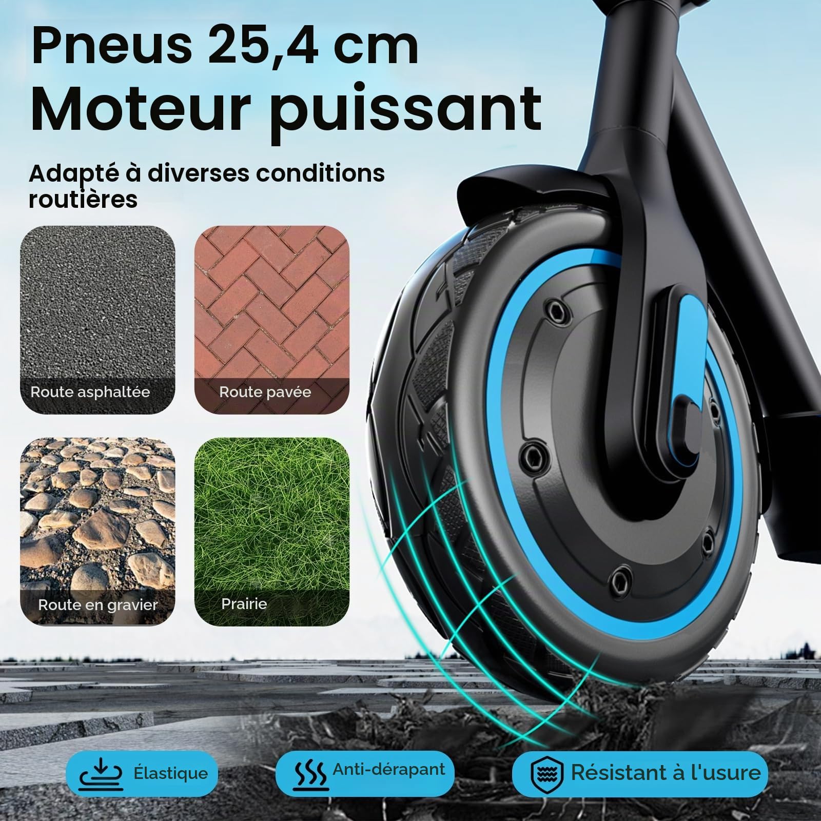 Trottinette Électrique Adulte, Pneus Pneumatiques de 10", Trottinette Electrique 500W, Vitesse Maximale 25km/h, Autonomie 35/45km, Batterie 10.5AH/15Ah, APP, Charge Max 120 KG