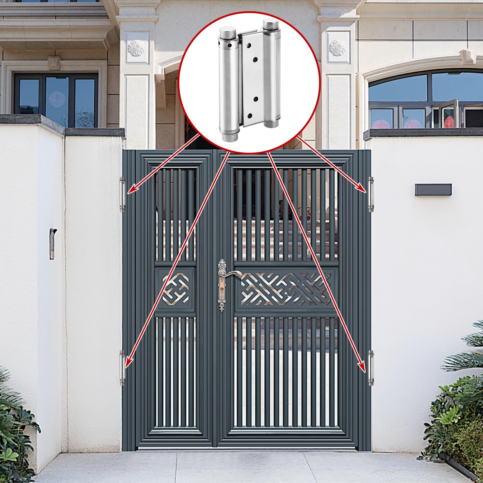 Bisagra para puerta de péndulo (4 unidades, acero inoxidable, 130 mm, cierre automático, 15 kg de capacidad de carga, bisagra de resorte para mostrador, puerta batiente y puertas de madera (4