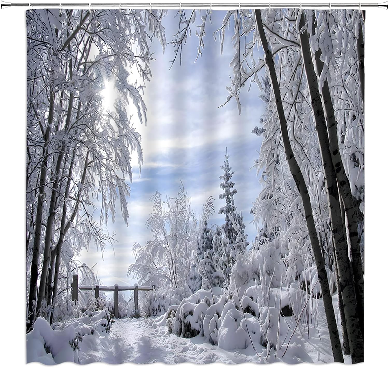 Winter Red Bird Shower Curtain Rustic Snowy Day Pine Tree Branch Xmas Bird Snowflake Berry Christmas Dreamy Holiday 180" Wx70 H Bathroom Decor Curtain with Hooks