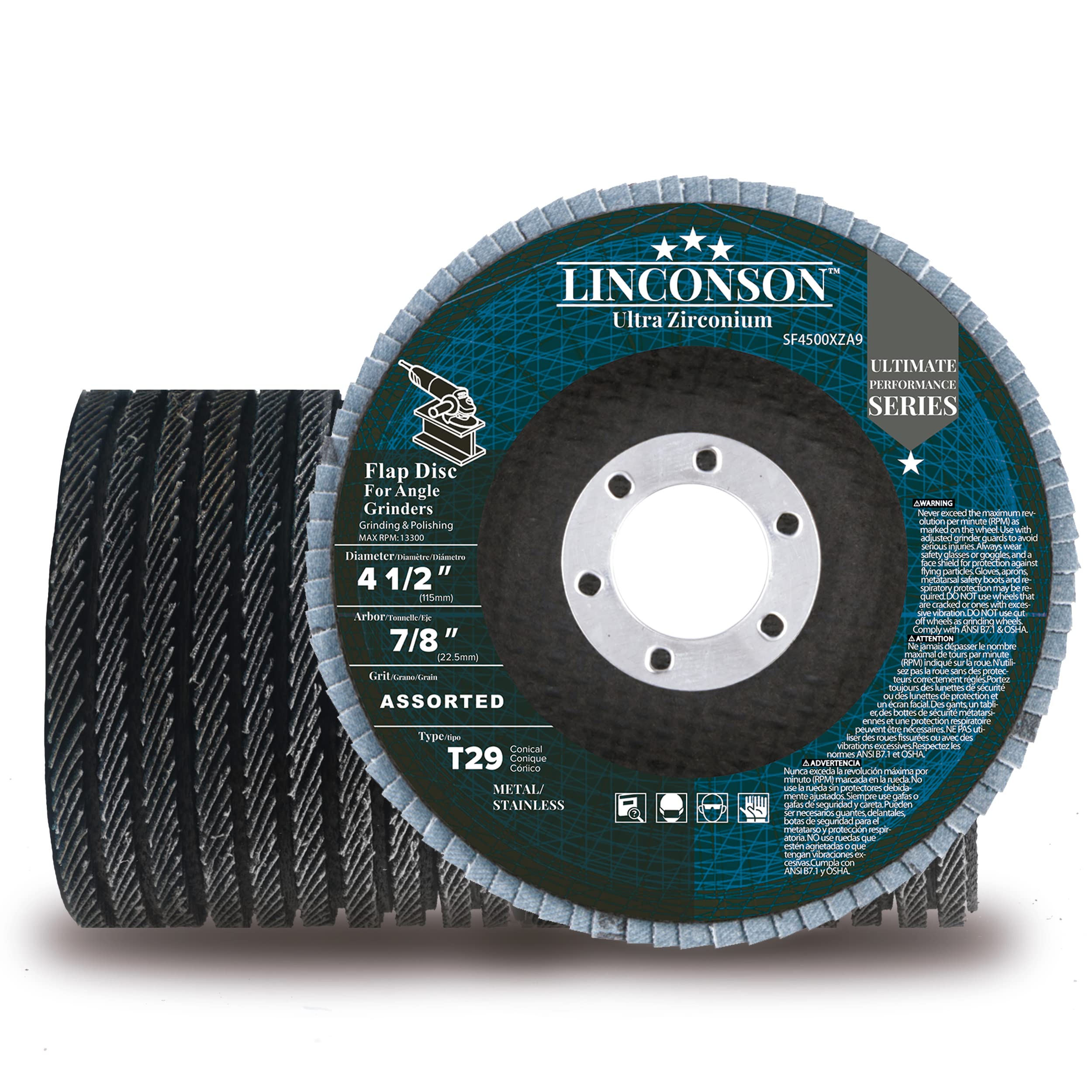 linconson20 Pack 4.5 Inch Assorted Grit Ultra Heavy-Duty Zirconia Abrasive Grinding Wheel and Flap Sanding Disc for Metal & Stainless Steel 7/8" Arbor T29 Conical Assorted 40 60 80 120 Grit