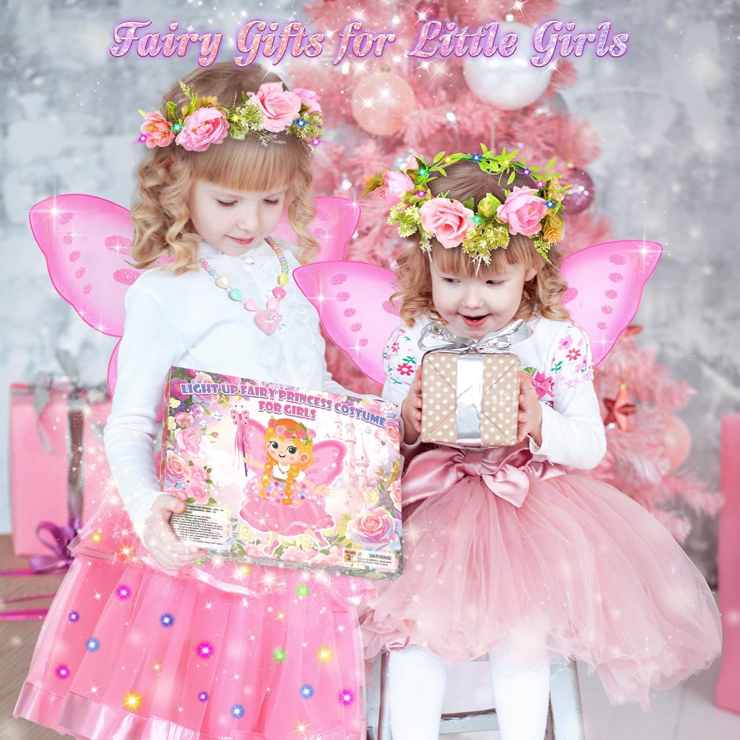 Fairy Costume for Girls,6 PCS Light up Butterfly Costume with Fairy Wings, Jewelry,Headband,Wand,Tutu for Toddler Girls 3-8 Years Halloween Birthday Party Dress up - Image 6