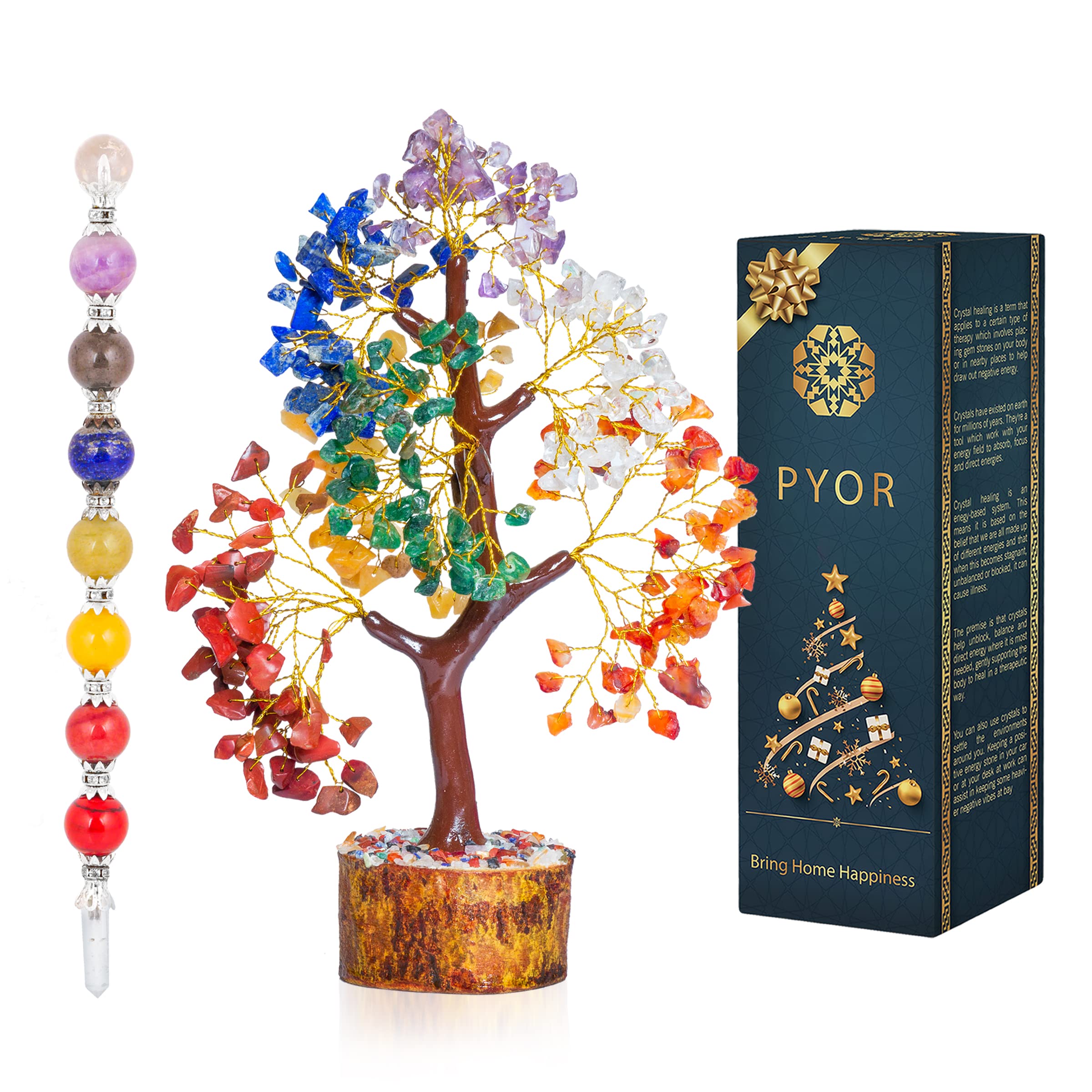 Good Luck Seven Chakra Reiki Healing Crystal Golden Wire Tree – Stability & Peace, 9-10 Inches