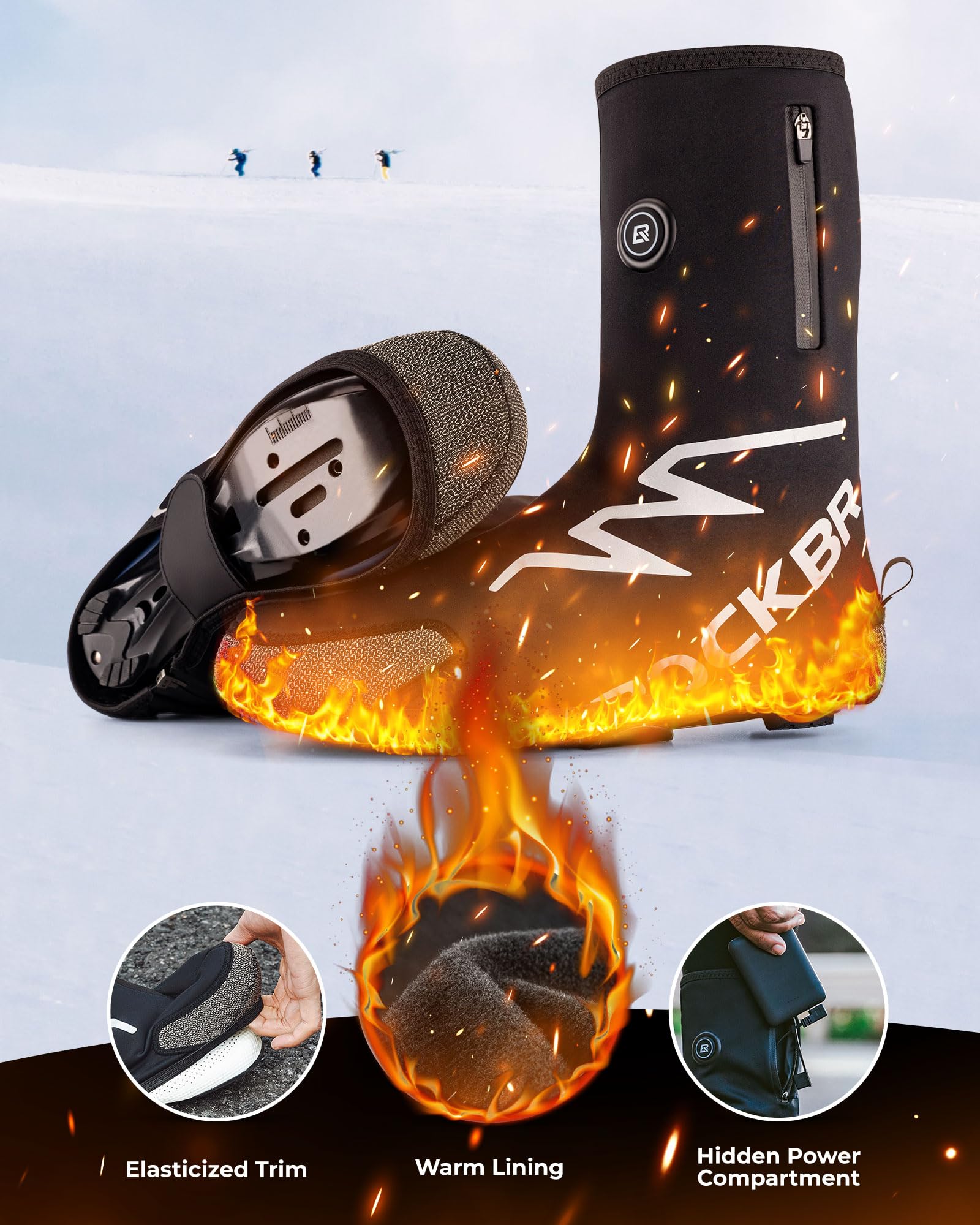 ROCKBROS Copriscarpe Ciclismo Riscaldati, Copriscarpe Bici Termico Invernale, con Batteria 5000mAh, Copri Scarpe Moto Caldo, Copriscarpe Impermeabili Antivento, Donne/Uomini