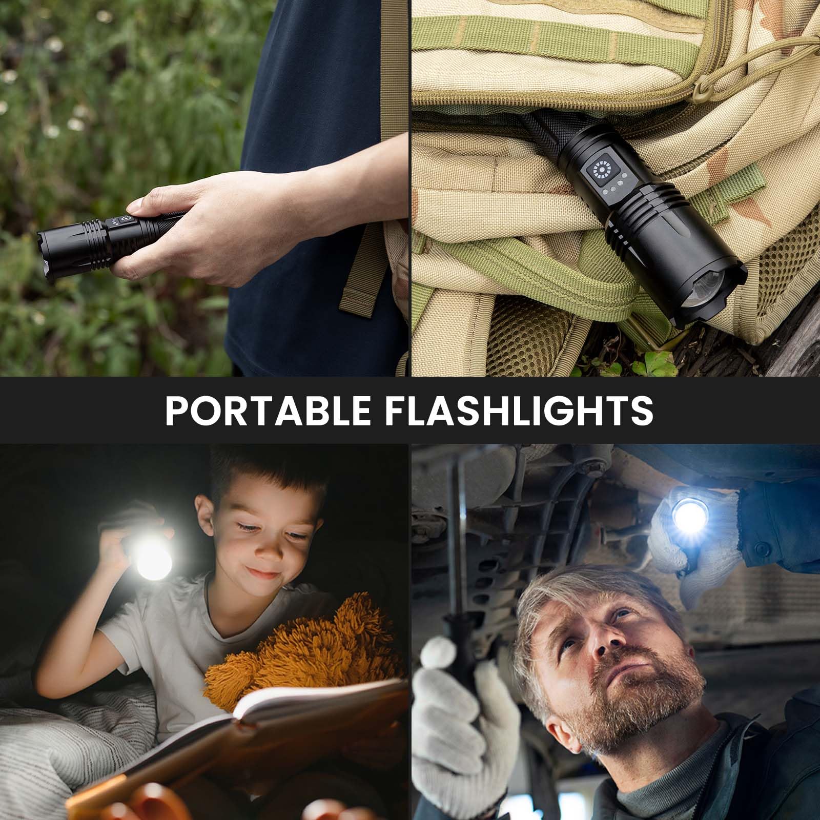 Confezione da 3 torce ricaricabili ad alta luminosità, 9000 lumen, torcia LED super luminosa per casa e campeggio, torcia portatile impermeabile con 5 modalità e funzione regolabile