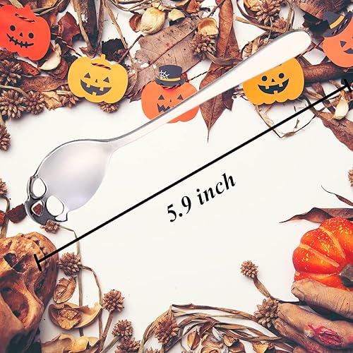 Miniatura 9 de Juego de cucharas de té de calavera de azúcar de acero inoxidable 304, cucharas de té de calavera de azúcar, juego de cucharas de metal ranuradas,