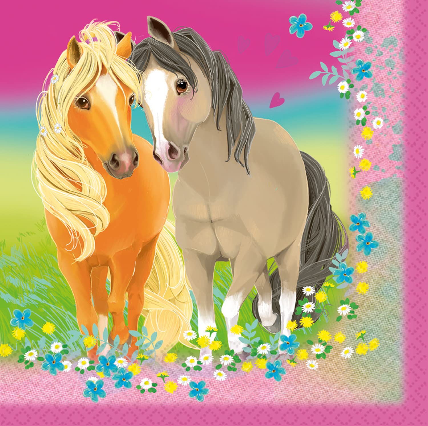Anniversaire Enfant 20 Serviettes Chevaux 33x33cm - Amscan, Qualité Classique Pour Fêtes & Décoration Serviettes 33x33 Cm