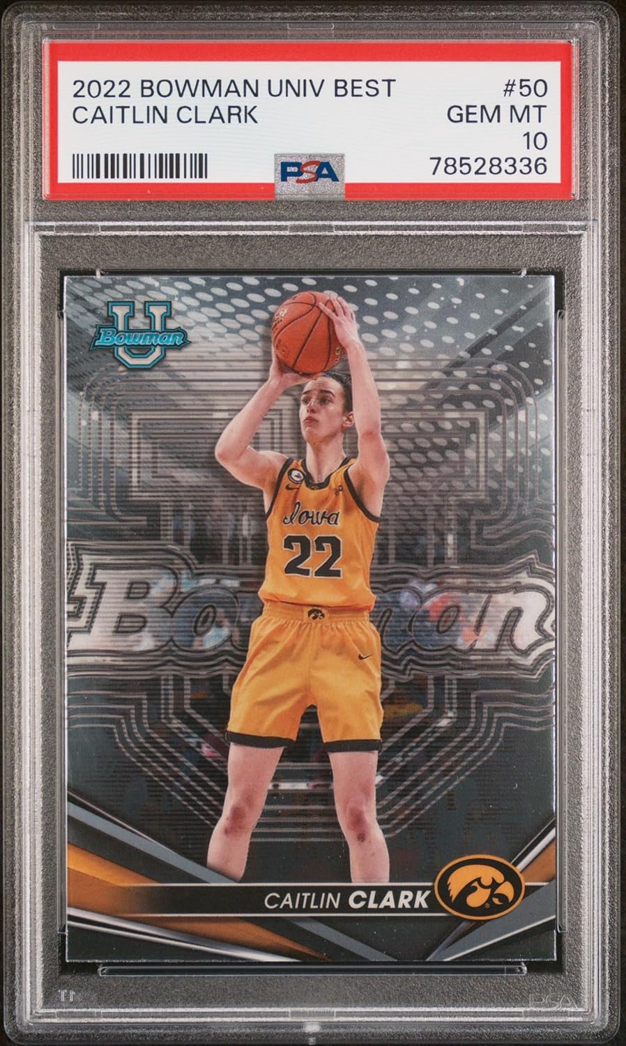 Caitlin Clark 2022 Bowman University Best Rookie Card #50 Graded PSA 10