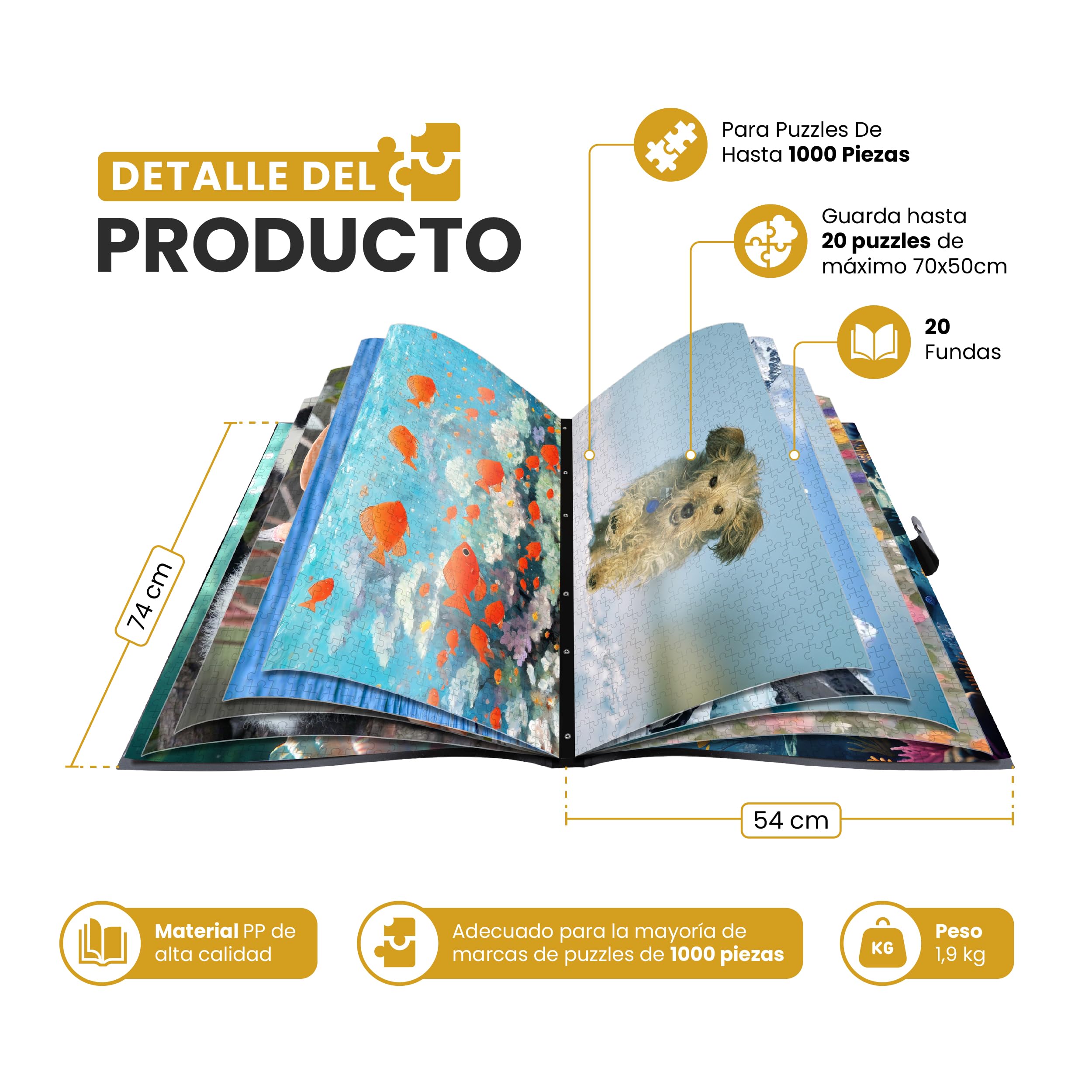 Guarda Puzzle Profesional – Álbum Carpeta Puzzle 1000 Piezas – 20 Fundas De PP para Enmarcar Puzzles – Protección Contra Polvo y Agua – Perfecto para Coleccionistas