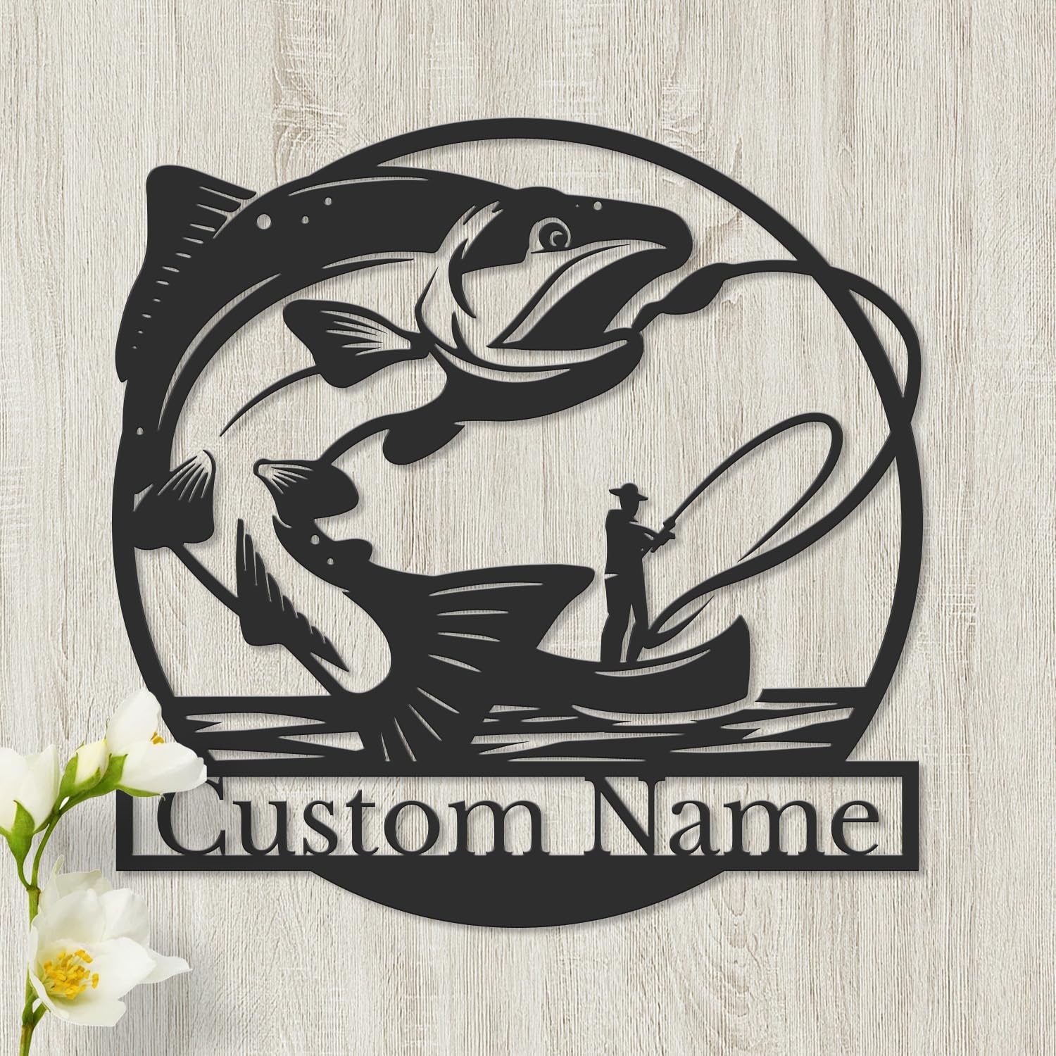Personalized Fishing Metal Sign, Custom Angler Wall Art, Lakehouse Decor, Durable Metal Name Plaque for Fishermen (Style-4)