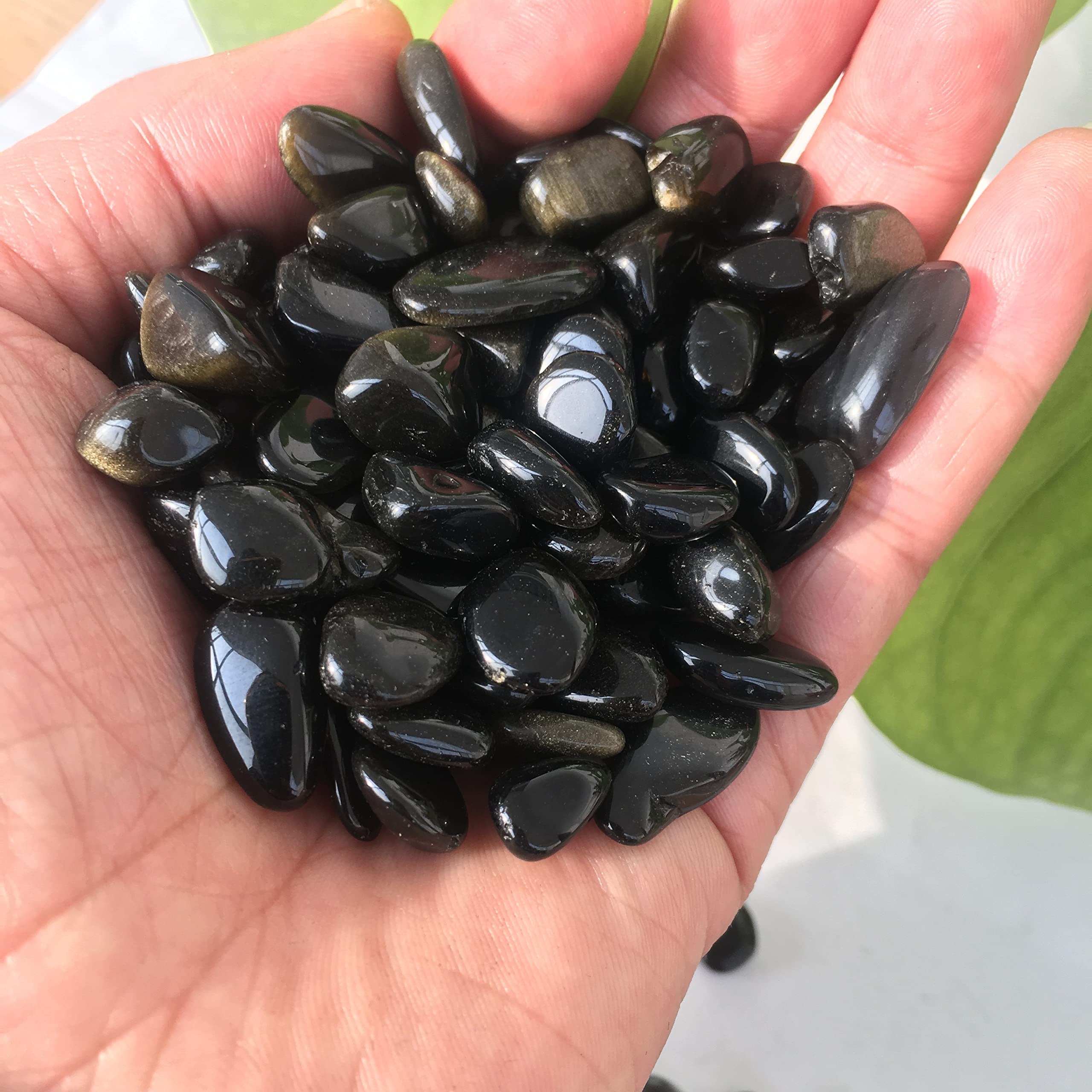 Decoración del hogar, Piedra de Cristal de obsidio Negro Natural, Piedra de Grava, Cristal de Acuario, Flores, Piedras de decoración de jardín Inicio Colecciones (Size : 500g)