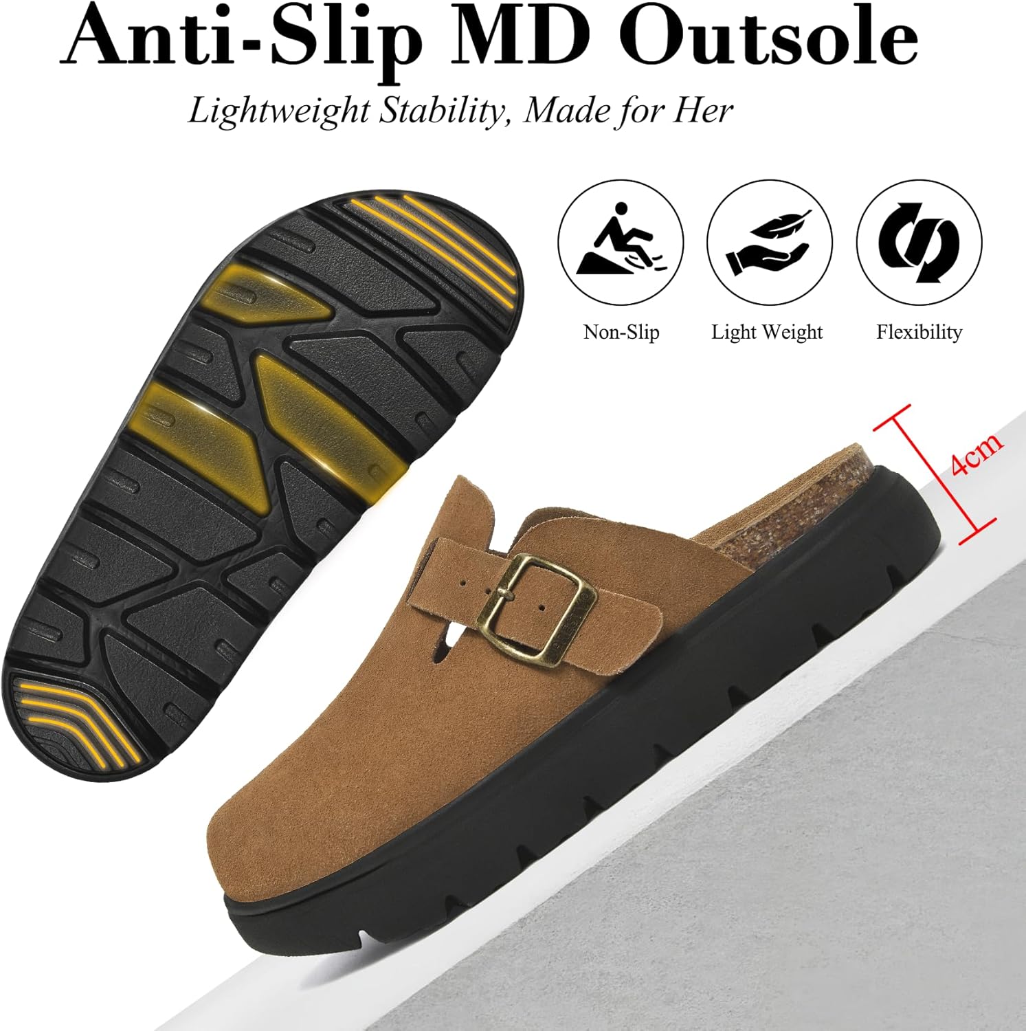 100% Genuine Suede Clogs for Women Footwear with Arch Support, Platform Womens Clogs with Memory Foam Cork Footbed, Comfort Non Slip Women Mules, Stylish Slip on Potato Shoes Sandals - Image 4