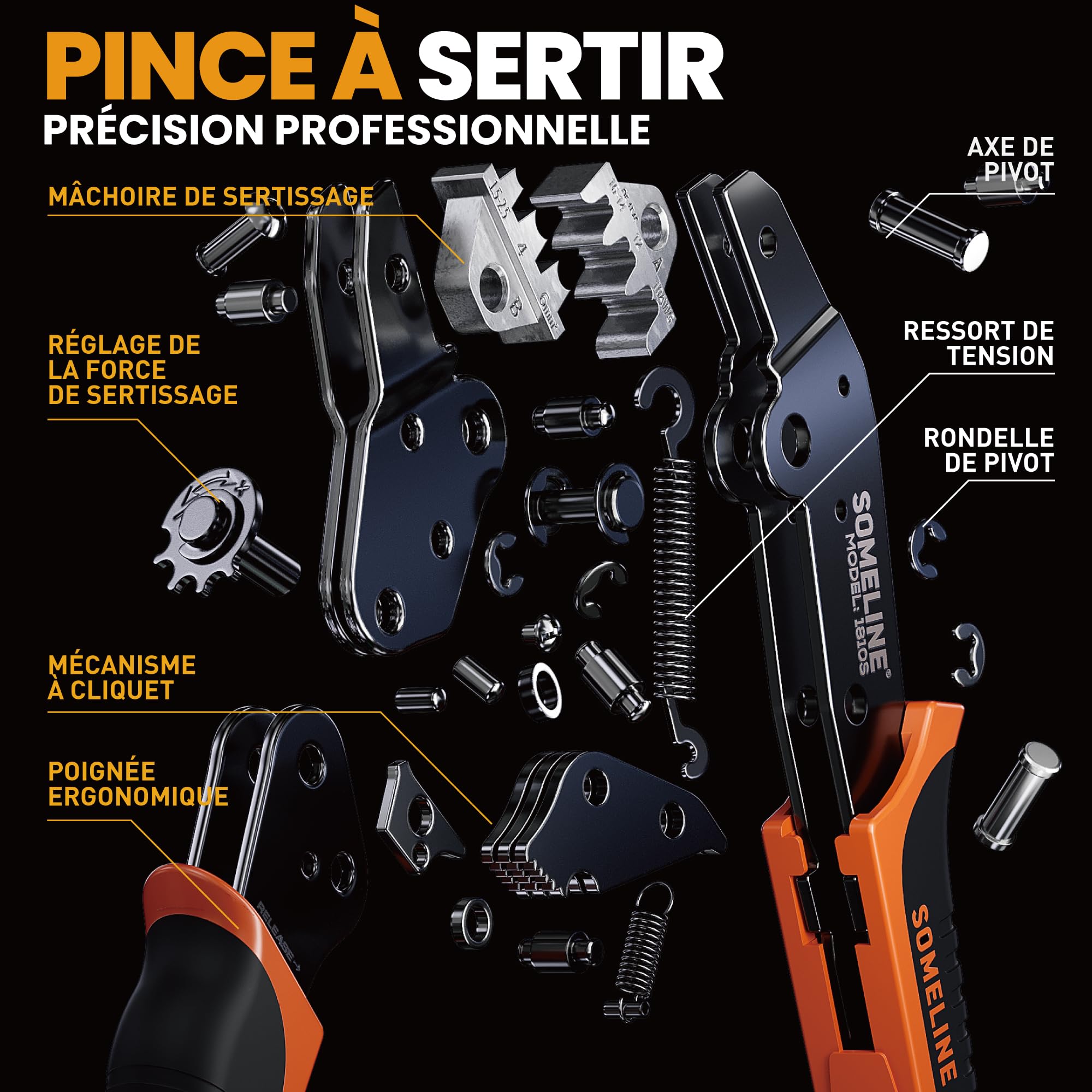 SOMELINE Pince à sertir, Outils de Sertissage Solaires Pour 2,5/4/6 mm² Solaire Cable, avec 12 Paires de Connecteurs Solaires, 1 Pince a Sertir, 2 Clés, Photovoltaique Connecteurs