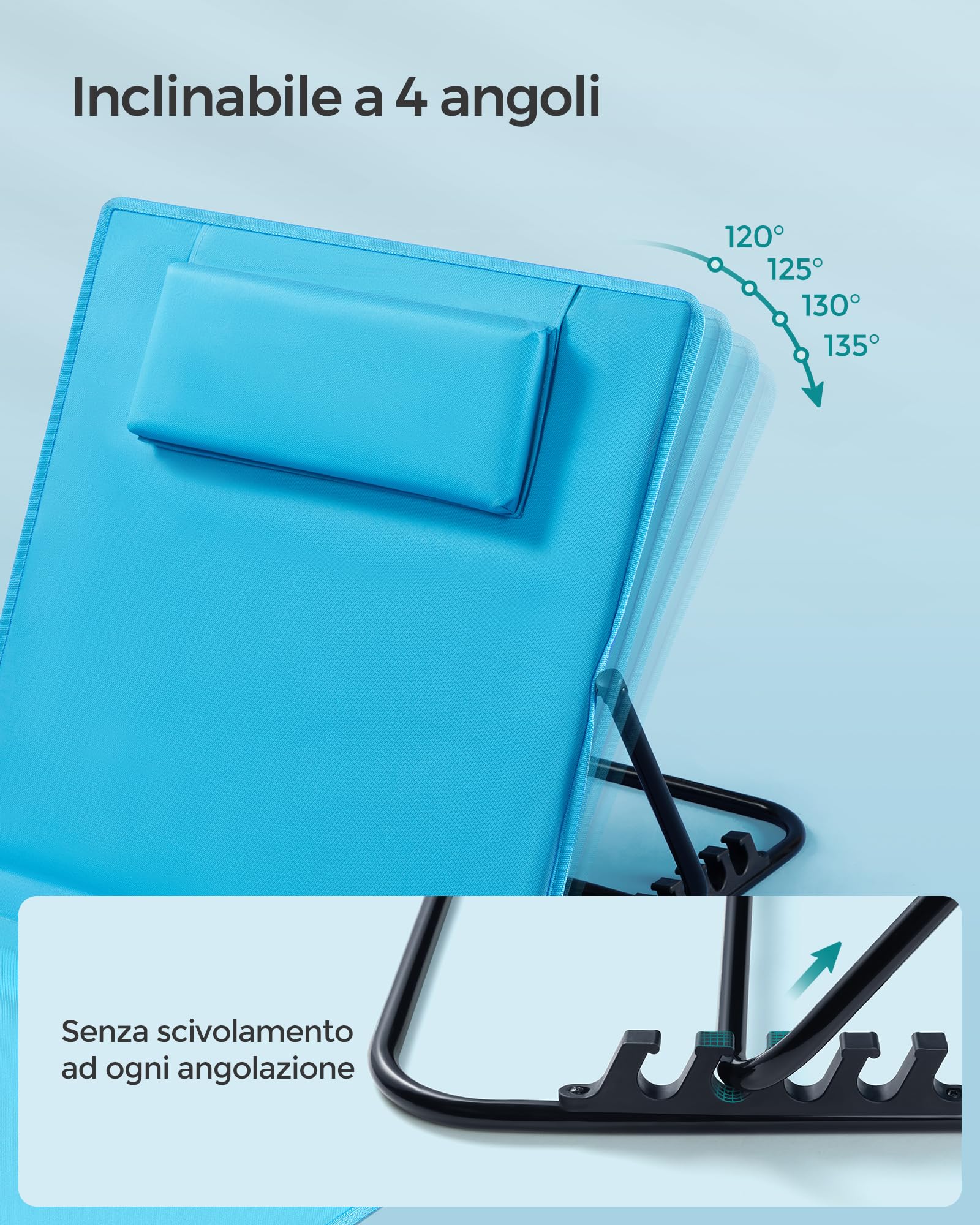 SONGMICS Set di 2 Lettini da Spiaggia, Sedie a Sdraio, Portatile con Manico, 158 x 55 cm, Azzurro Cielo