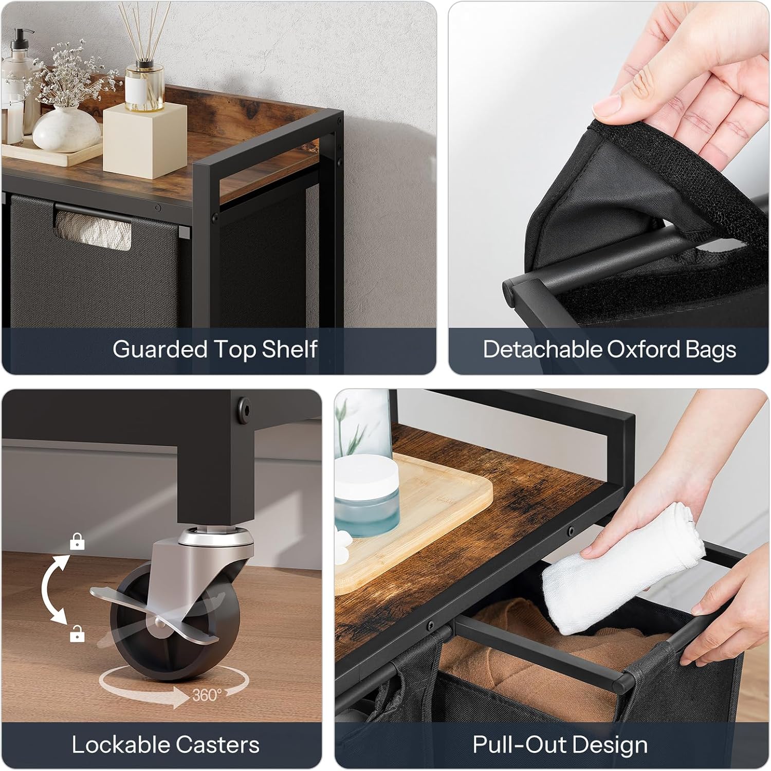 HOOBRO Laundry Sorter with 6 Section, 48.3 Gal. (183 L) Tall Laundry Hamper with Wheels, Rolling Laundry Basket with Shelf, 6 Removable Liners, Top Storage Shelf, Rustic Brown and Black BF16XY01