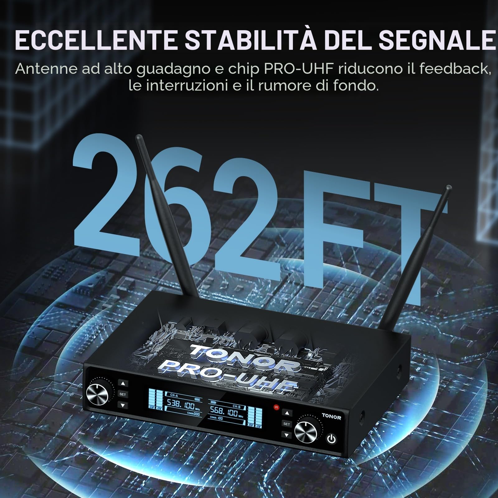 TONOR Sistema Microfono Wireless, Microfono Ricaricabile Professionale, Microfono Dinamico Cordless in Metallo 2x100 UHF per Karaoke, Chiesa, Canto, Matrimonio, Riunione, DJ, Auto Scan, 80 M,TW550