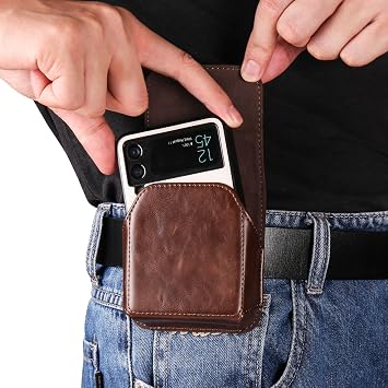 レザー携帯電話ホルスター Samsung Galaxy Z Flip 6/5/4/3/2/1、ベルトループ付きフリップスマートフォンウエストバッグ、Motorola RAZR 5G/RAZR 50 40 Ultra/RAZR+/P50 ポケット/ポケットSに対応