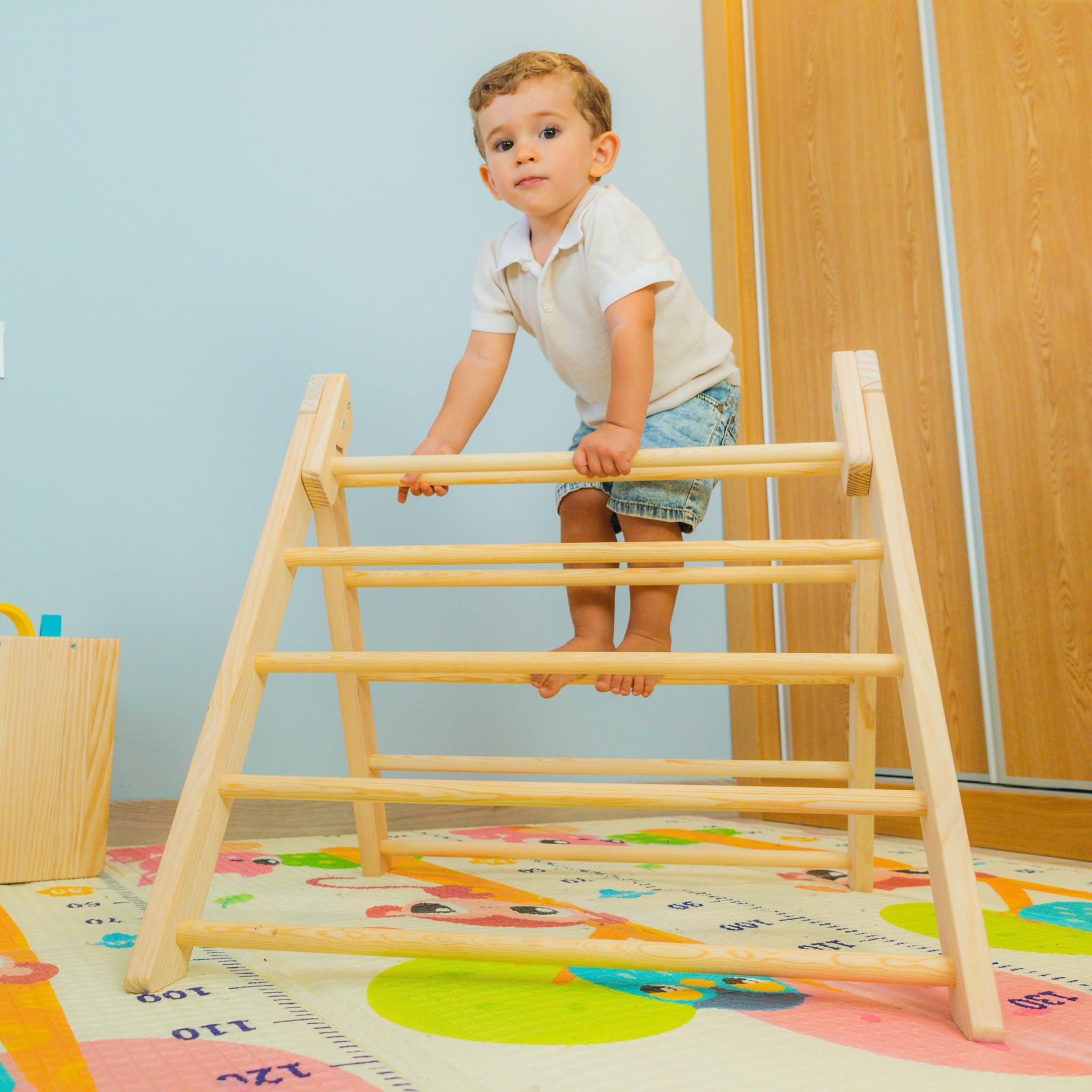 Triángulo Pikler Montessori Plegable HECHO EN ESPAÑA Escalera de Juguete para Bebés y Niños Diseño Funcional en Madera Maciza. Triángulo Escalada y Aprendizaje Montessori (Altura 59cm)