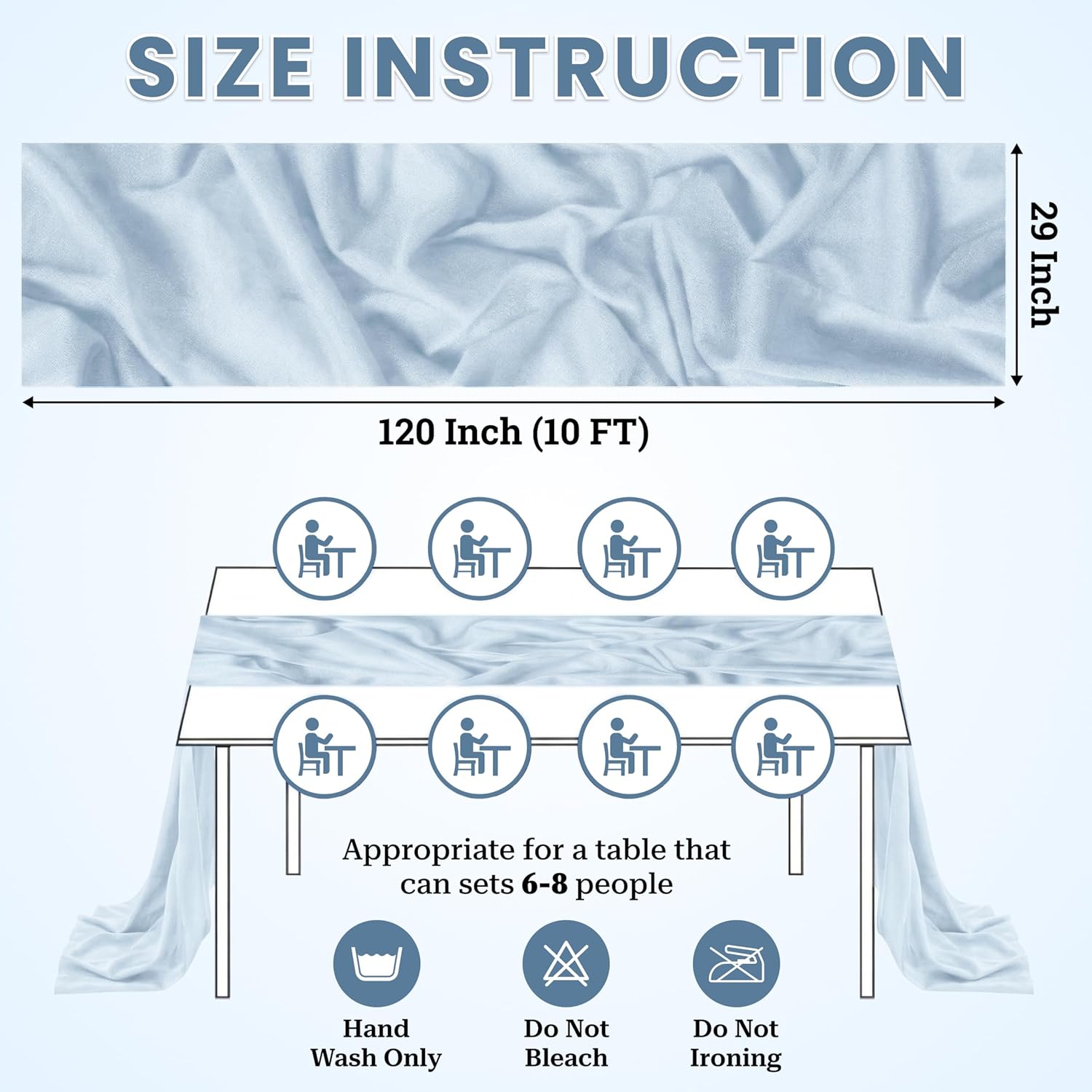 MDS 12 Pack 10ft Chiffon Table Runner 29 x120 Inches Sheer Wedding Runner Romantic Rustic Table Runner for Wedding Decorations, Birthday Parties, Bridal Shower Party Arch Decor - Baby Blue