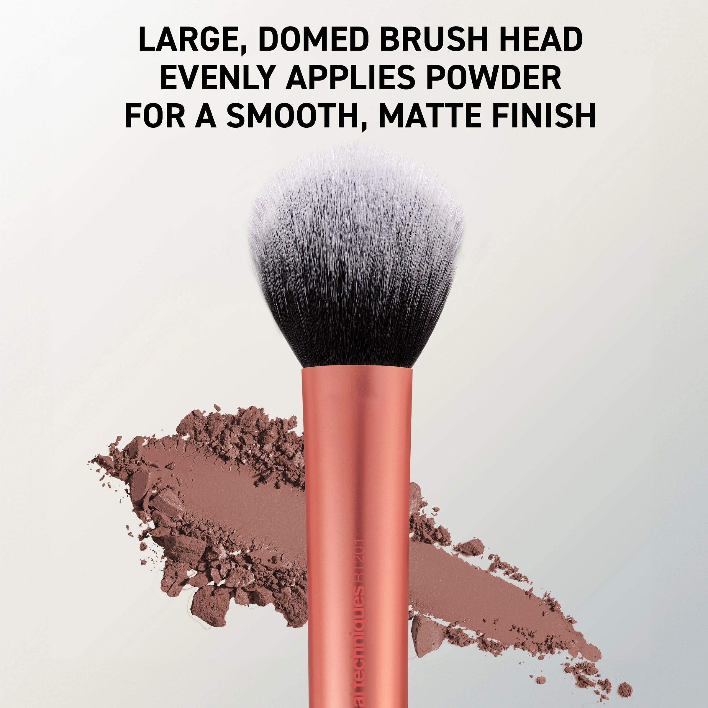 Real Techniques Cruelty Free Powder Brush With Ultra Plush Custom Cut Synthetic Bristles and Extended Aluminum Ferrules to Build Coverage