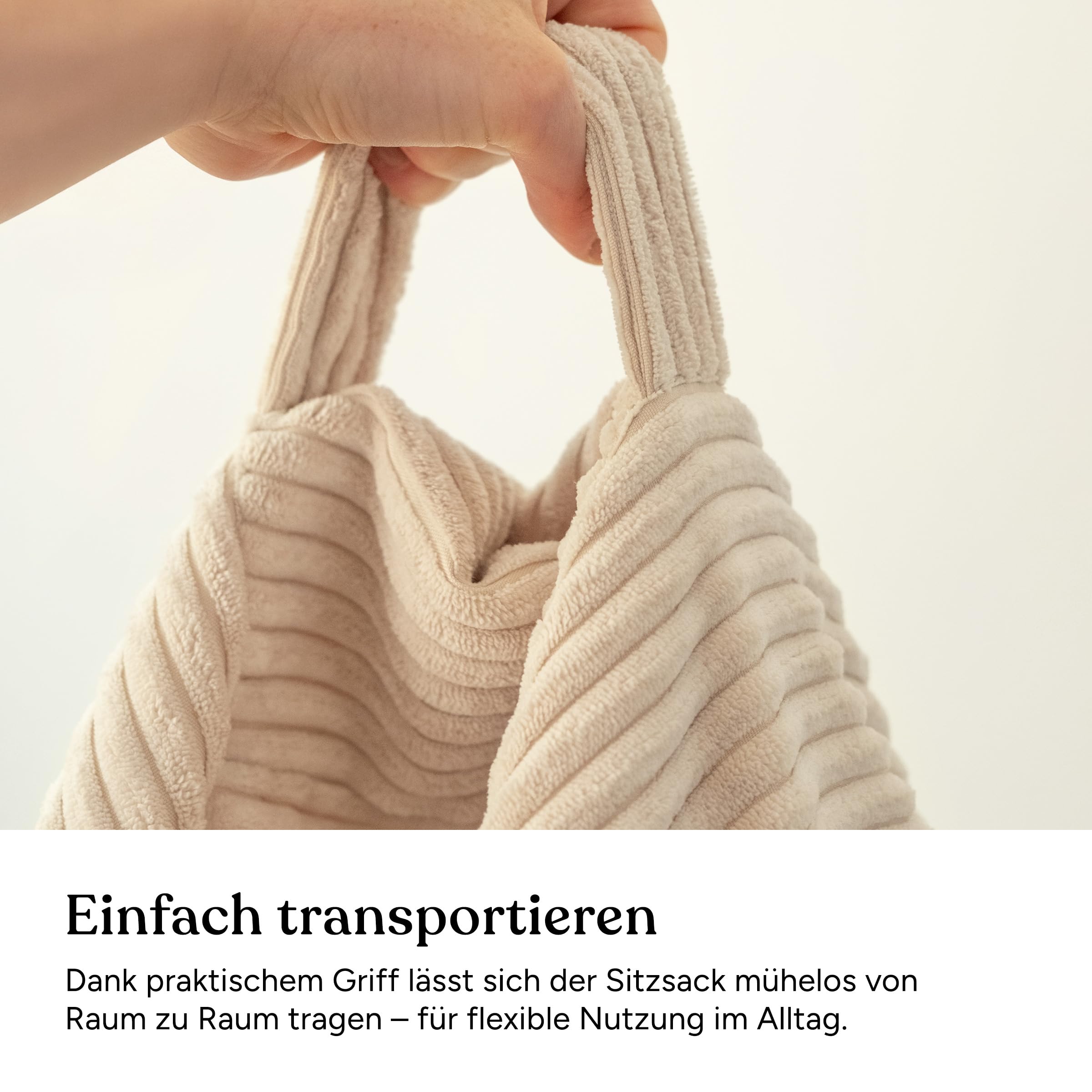 Ehrenkind® Sitzsack XXL aus Cord | Für Körpergrößen von ca. 140–190 cm | Bequem & ergonomisch | Weicher, abziehbarer Cordbezug | Natur