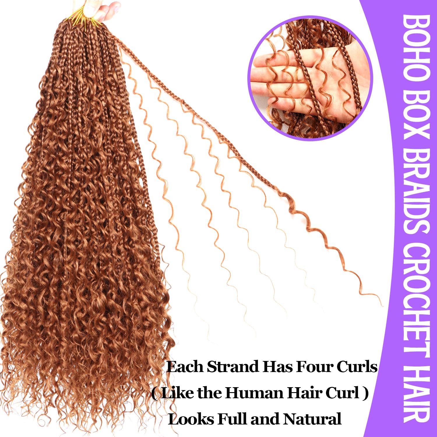 Goddess Box Braids Crochet Hair for Black Women-8 Packs 24 Inch Boho Crochet Braids Pre Looped with Curly Ends (dark brown, 24 inch(four curly hair))