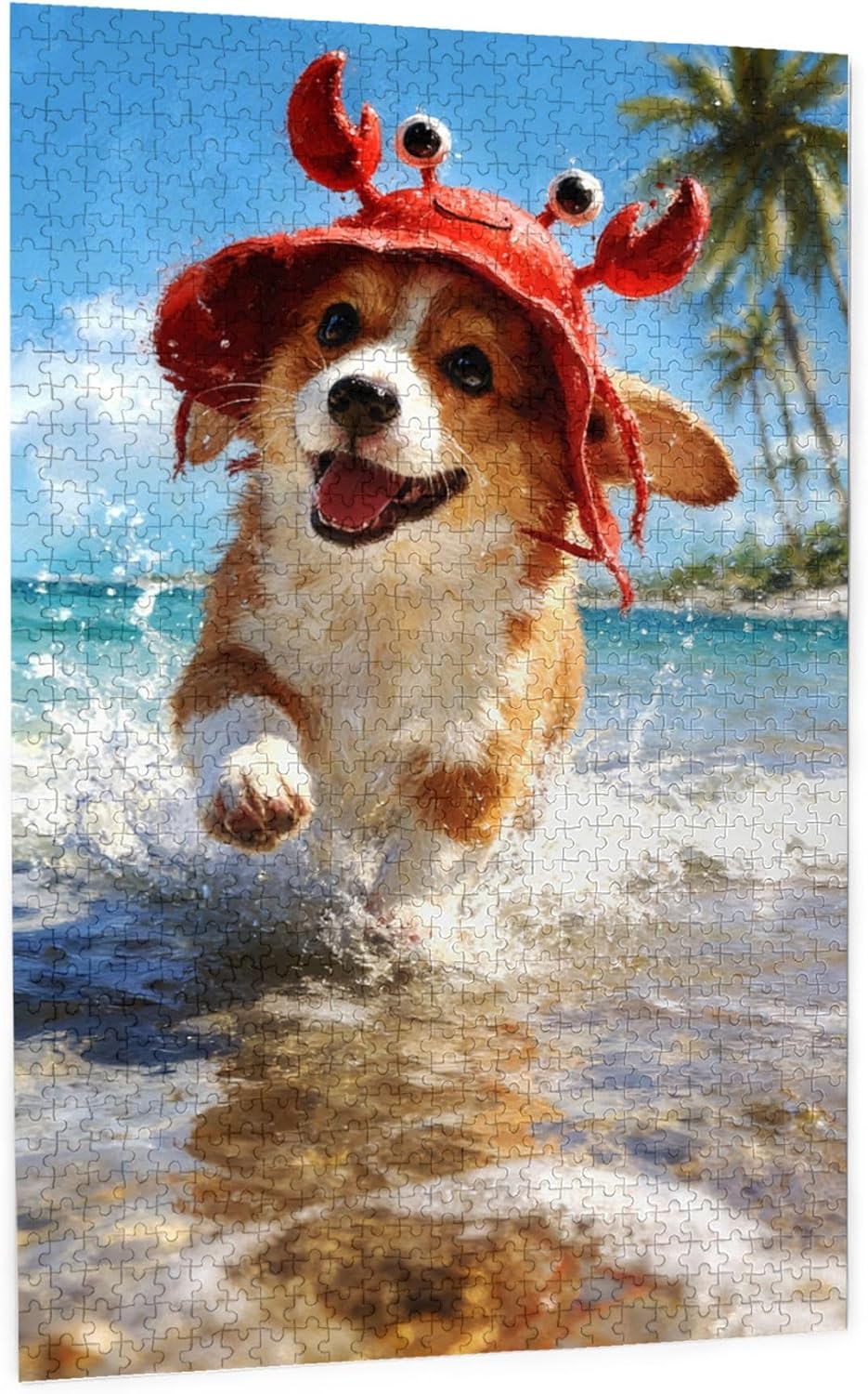 1000 Piece Puzzle for Adults – Sunny Corgi at Beach Premium Jigsaw Puzzle， Challenging & Colorful Large Puzzle， Family Activity & Gift for Women & Grandmother