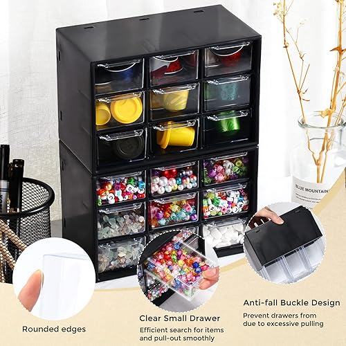 Miniatura 4 de Paquete de 4 organizadores de almacenamiento de escritorio con 9 cajones, organizadores de manualidades con mini cajones, organizadores de plástico