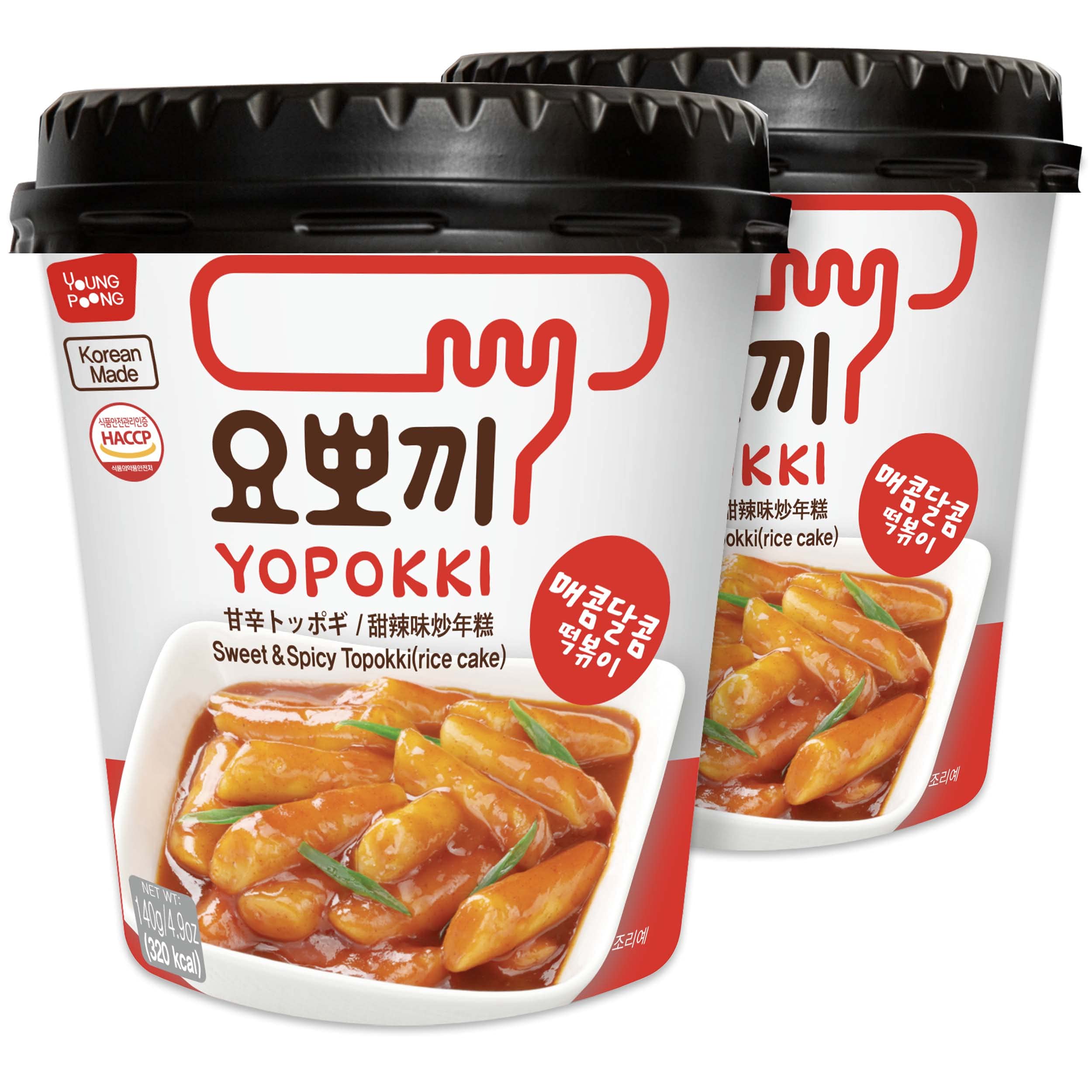 Yopokki Tteokbokki Korean Rice Cake Instant (Cup of 2, Sweet & Mild