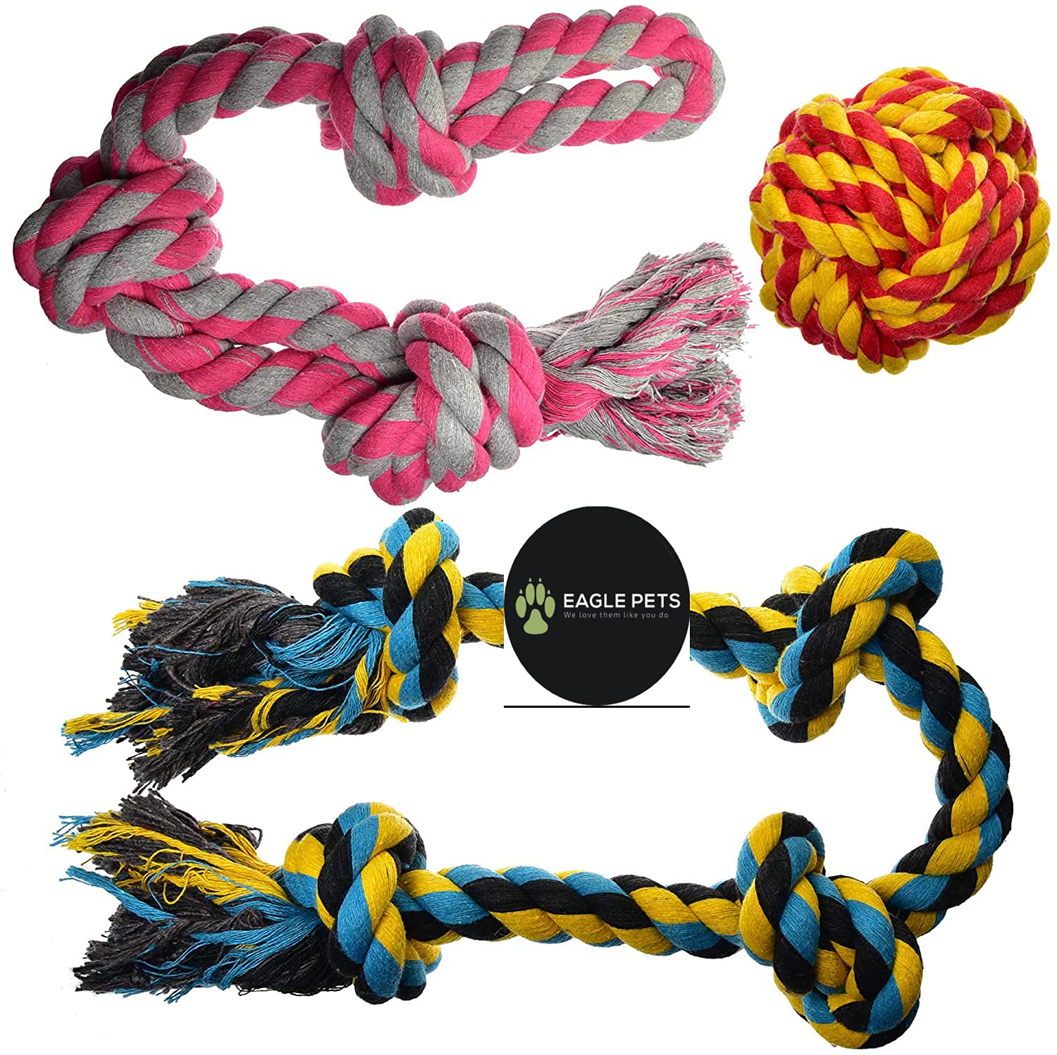 Eagle Pets - 3 Nearly Indestructible Chewing Toys for Aggressive Chewers -Small to Large Dog Toys - Durable Heavy Duty Dental Chew Toys for Dogs - Tug of War Dog Toy ( Color May Vary ) (B0947H54KF) Amazon Price History, Amazon Price Tracker