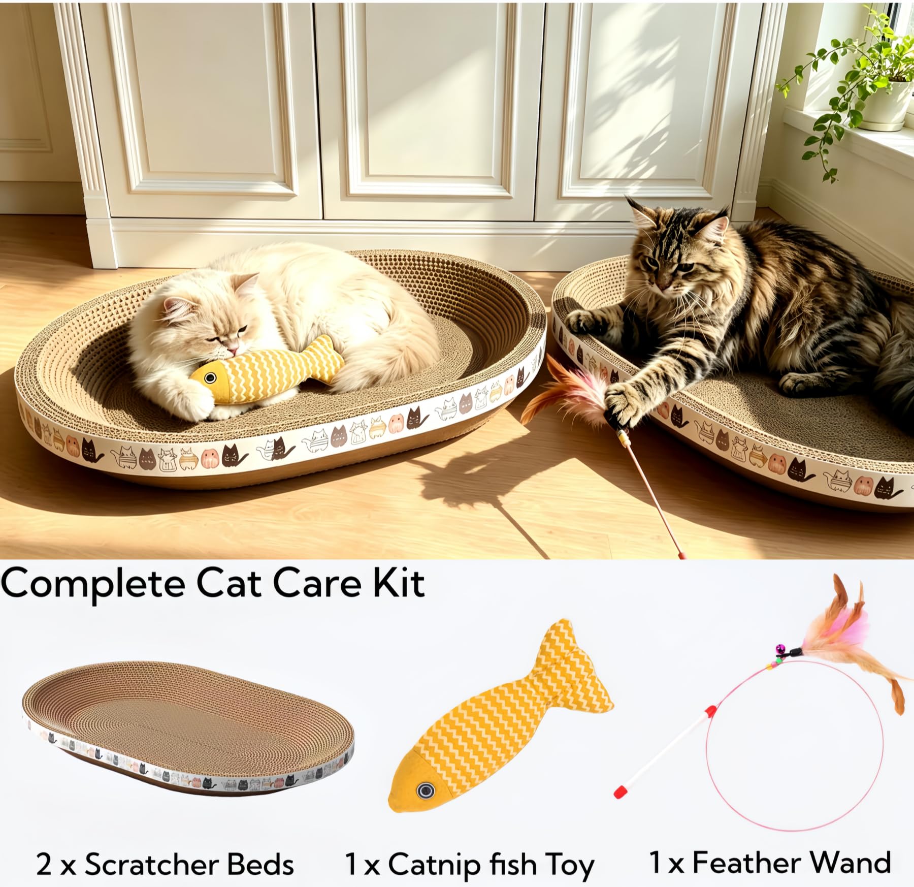 Lot de 2 Griffoirs pour Chat en Carton, Grand Panier Grattoir Ovale Tapis à Griffer d'Intérieur, Coussin Lit Bol à Gratter en Forme de Nid, Protecteur de Meubles pour l'Entretien des Griffes